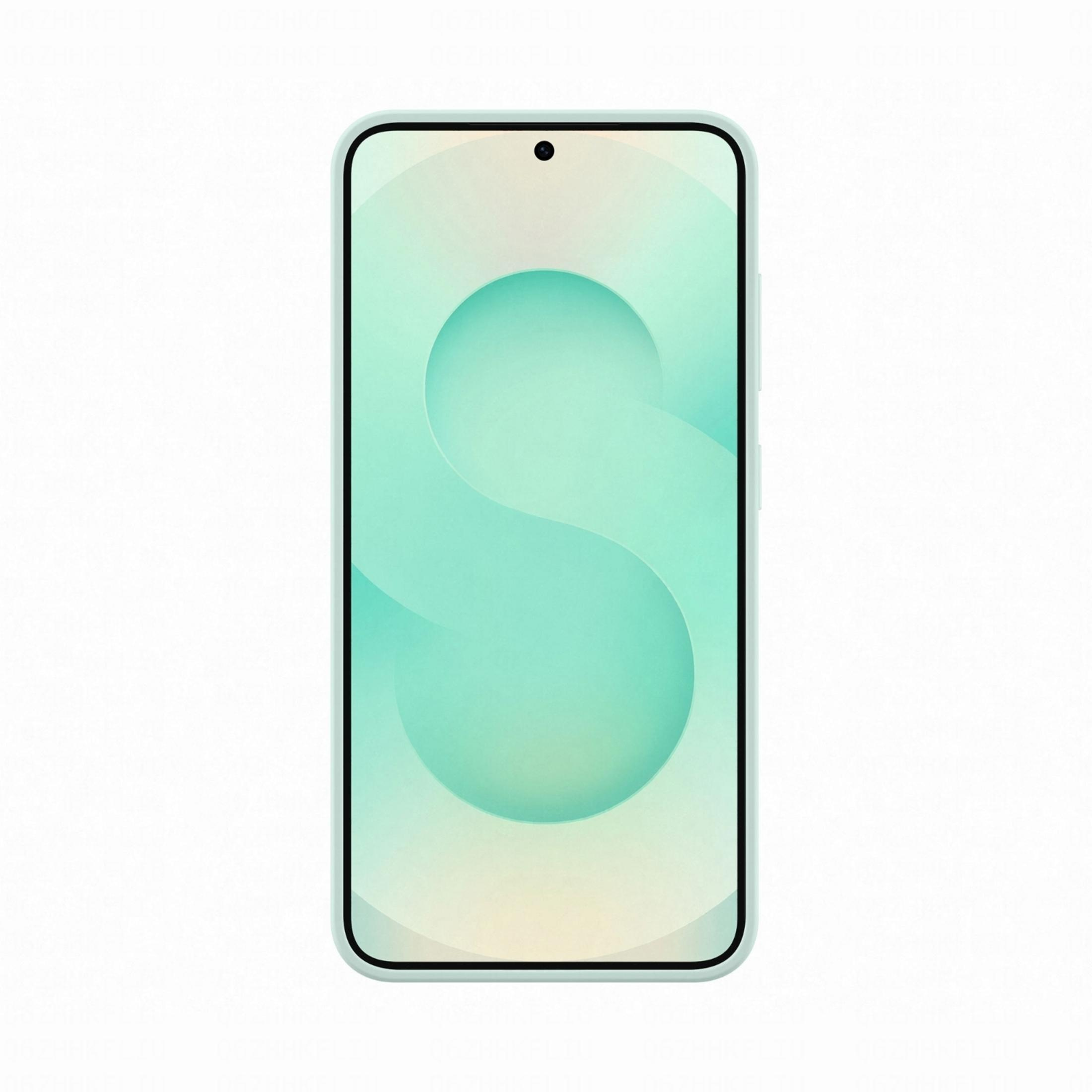 Uno smartphone verde chiaro con uno schema ondulato sullo schermo.