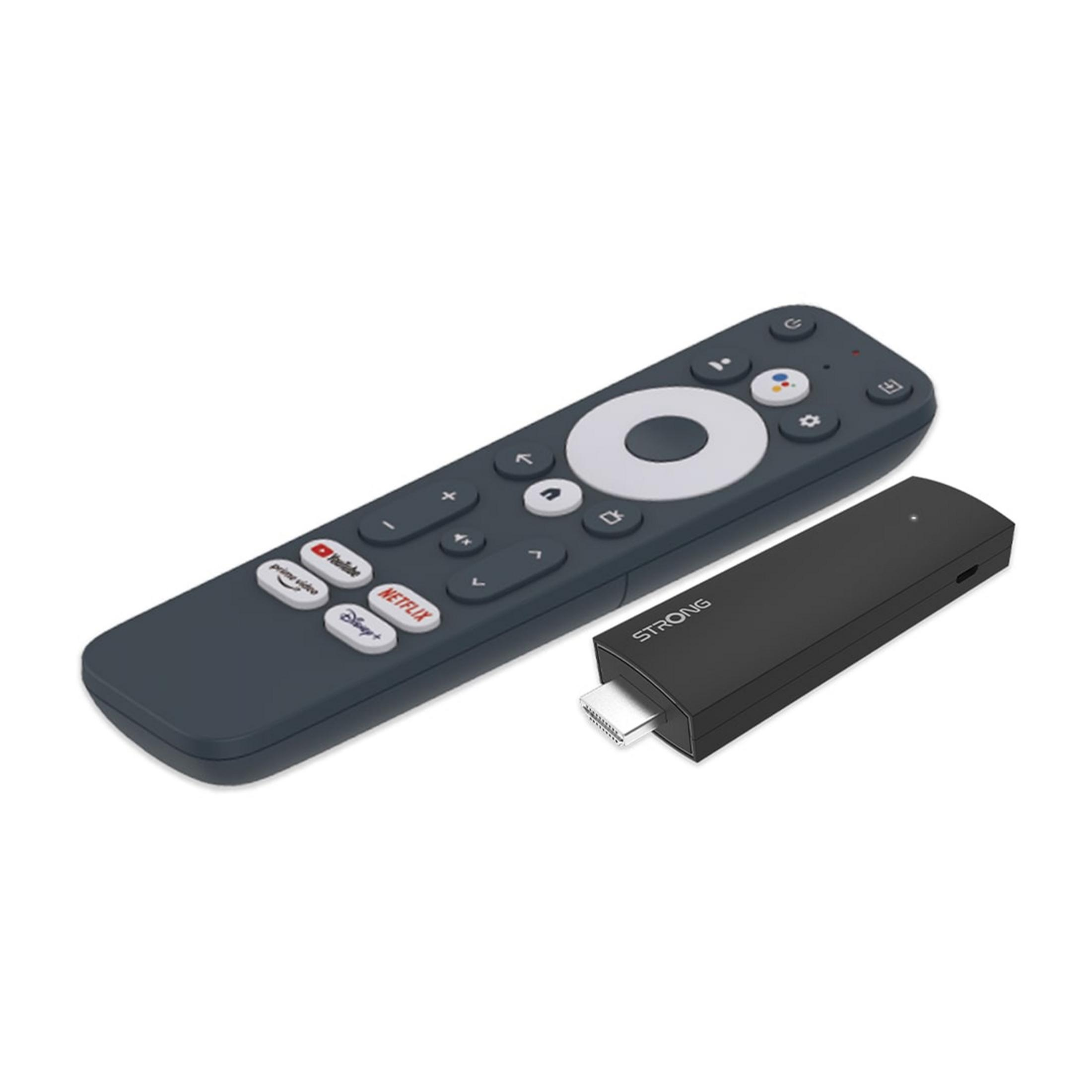 Un mando a distancia gris para TV y un stick de streaming negro con HDMI.