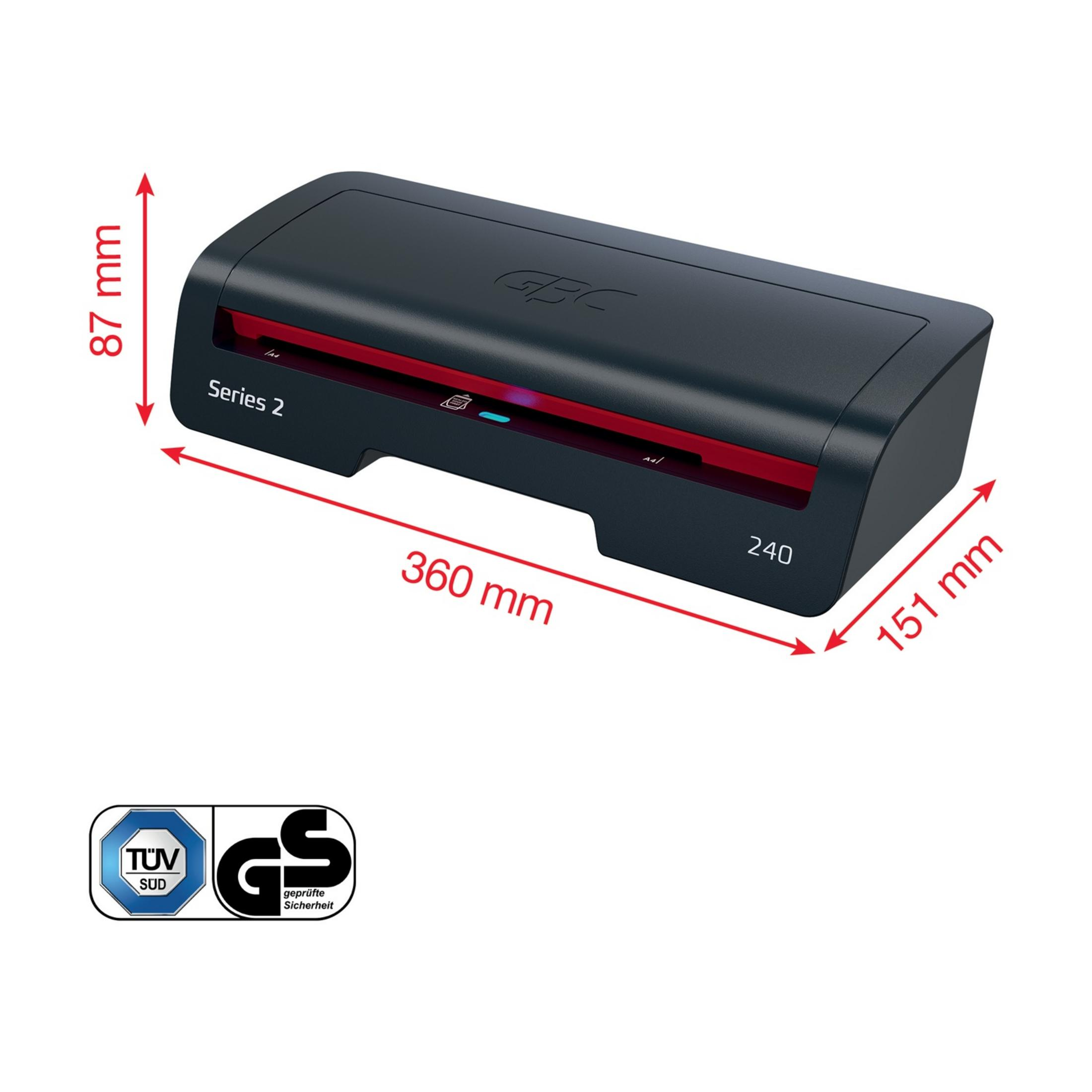 Schwarzer GBC Aktenvernichter Serie 2, 360x151x87 mm, mit GS und TÜV SÜD Siegel.