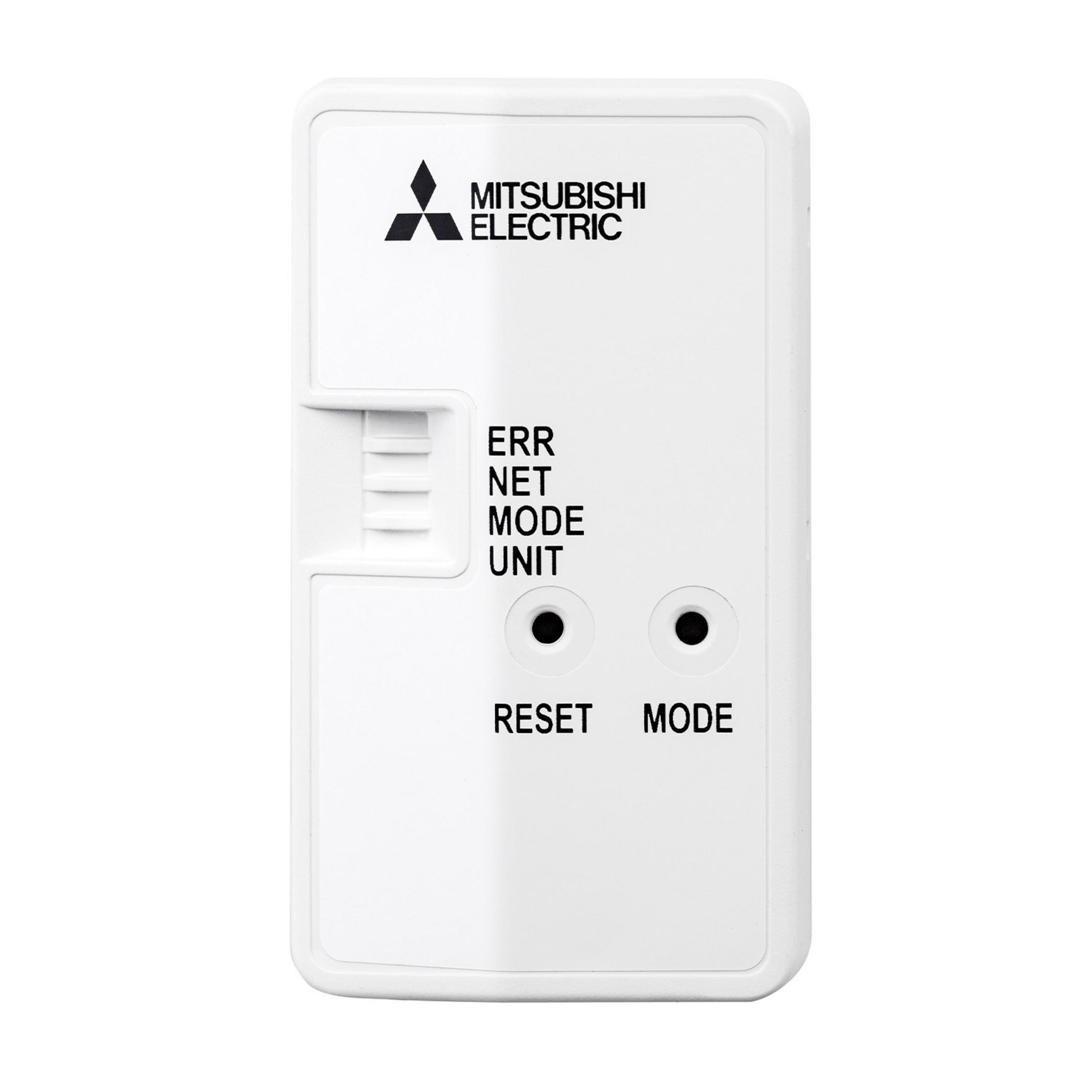 Dispositivo Mitsubishi Electric bianco con scritte nere.