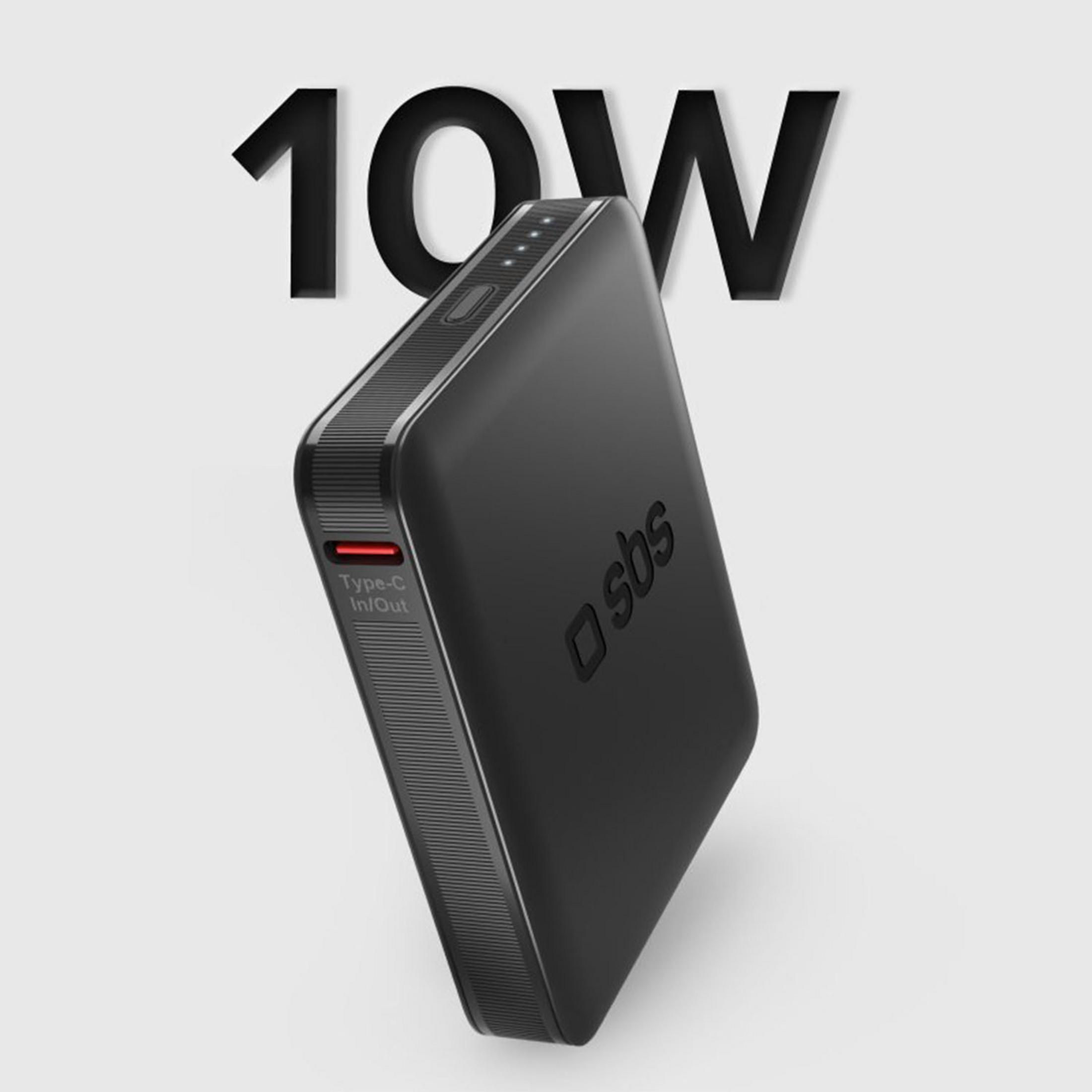 Czarny powerbank SBS z wyświetlaczem 10W i wskaźnikami ładowania.