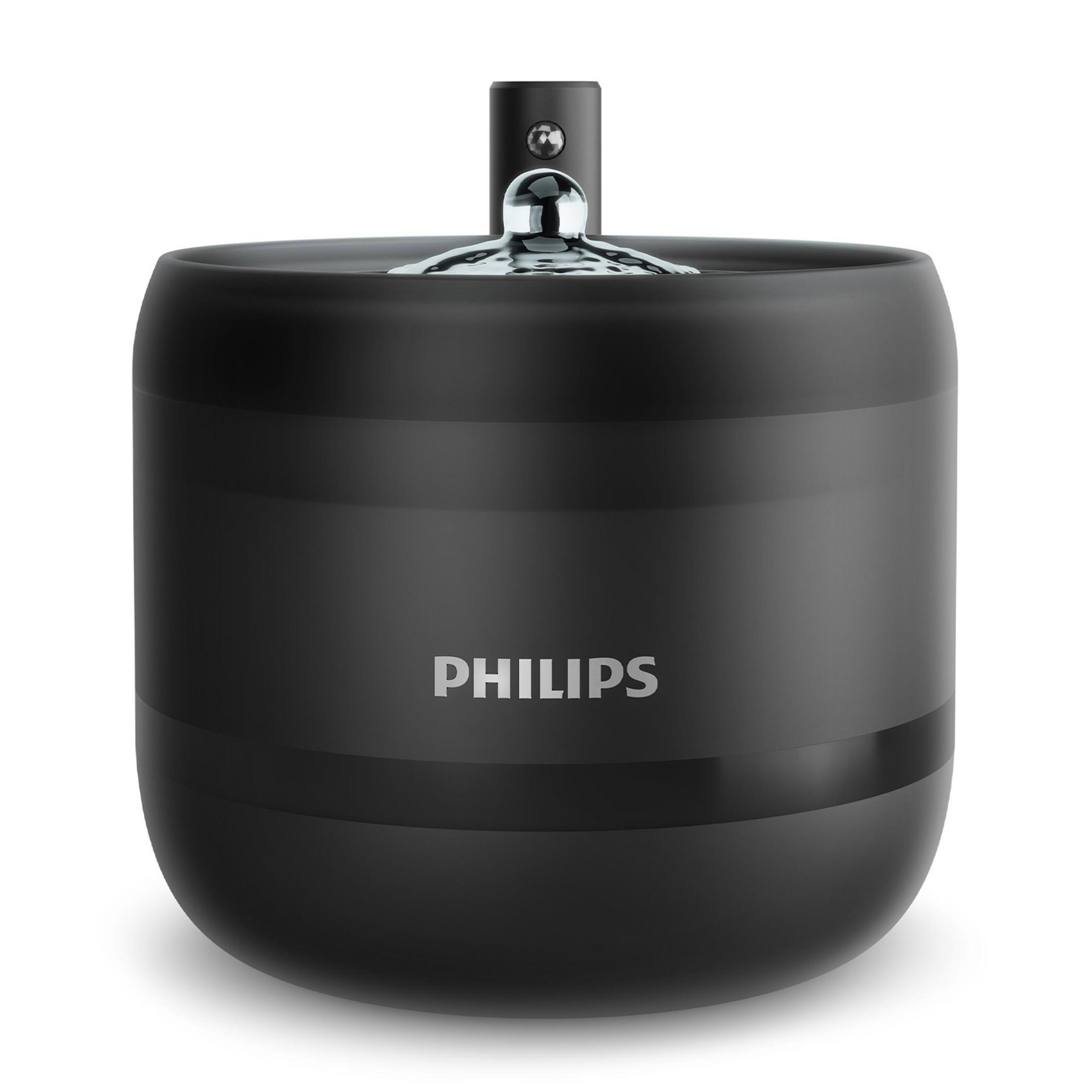 Schwarzer Philips Luftbefeuchter mit silbernem Tropfen auf dem Deckel.