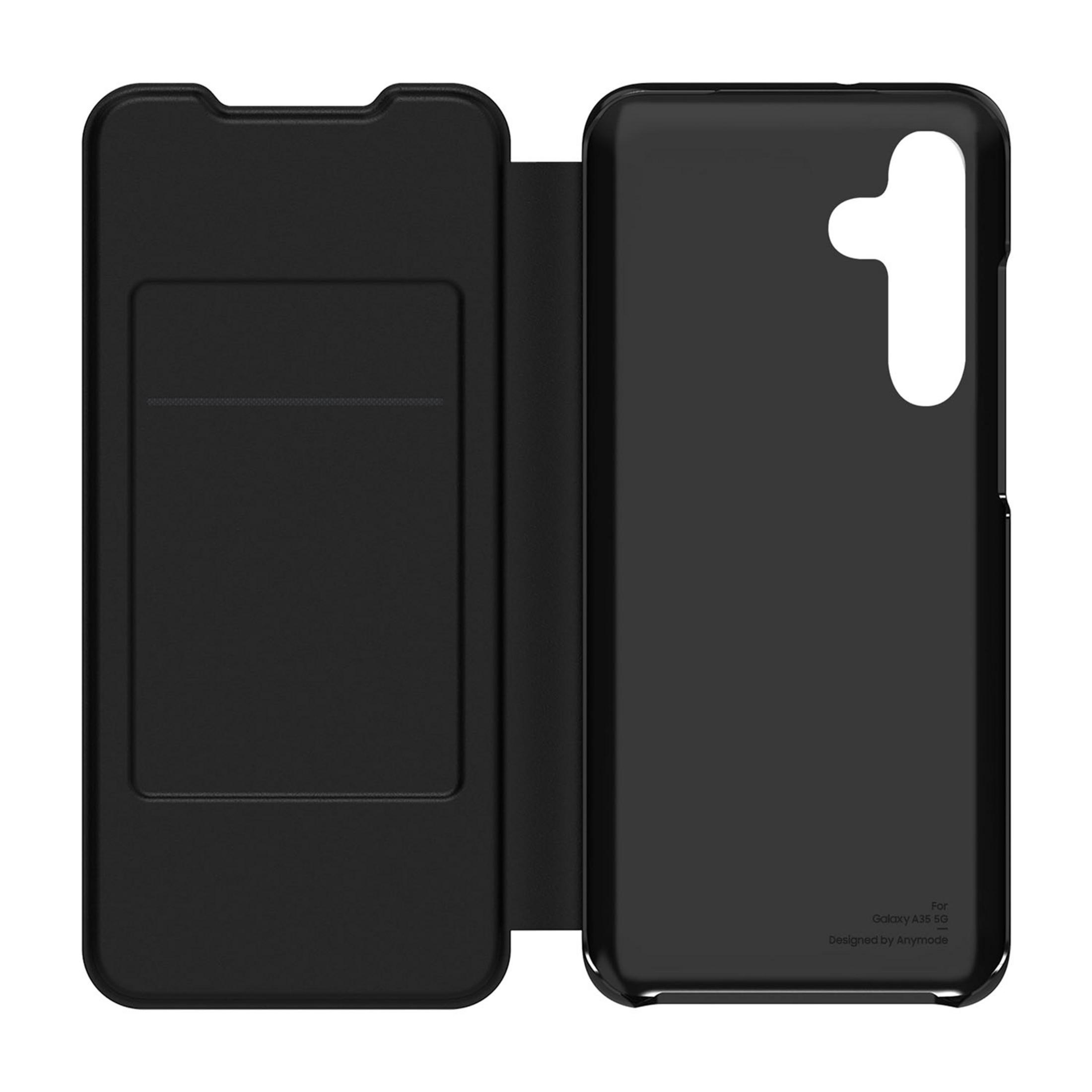 Schwarze Handyhülle mit Klappdeckel, passend für Samsung Galaxy A35 5G.