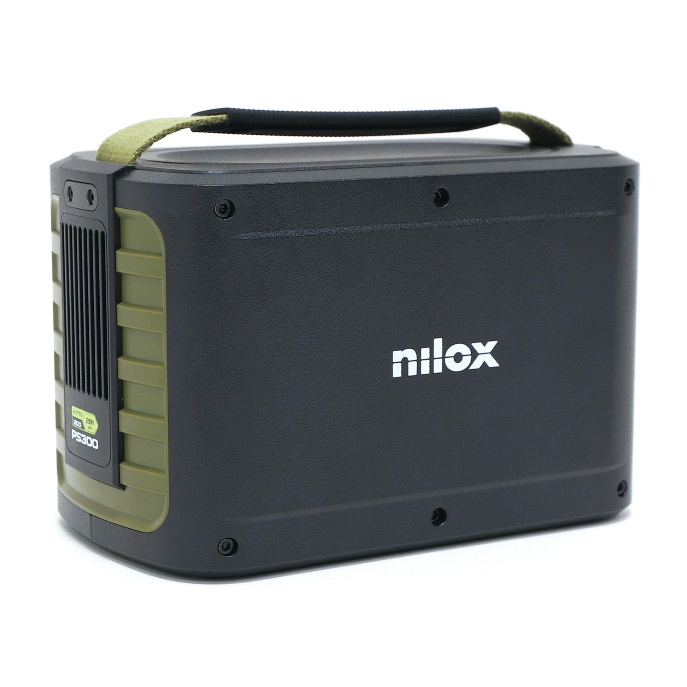 Czarna przenośna stacja zasilania z oliwkowozielonymi akcentami i uchwytem.