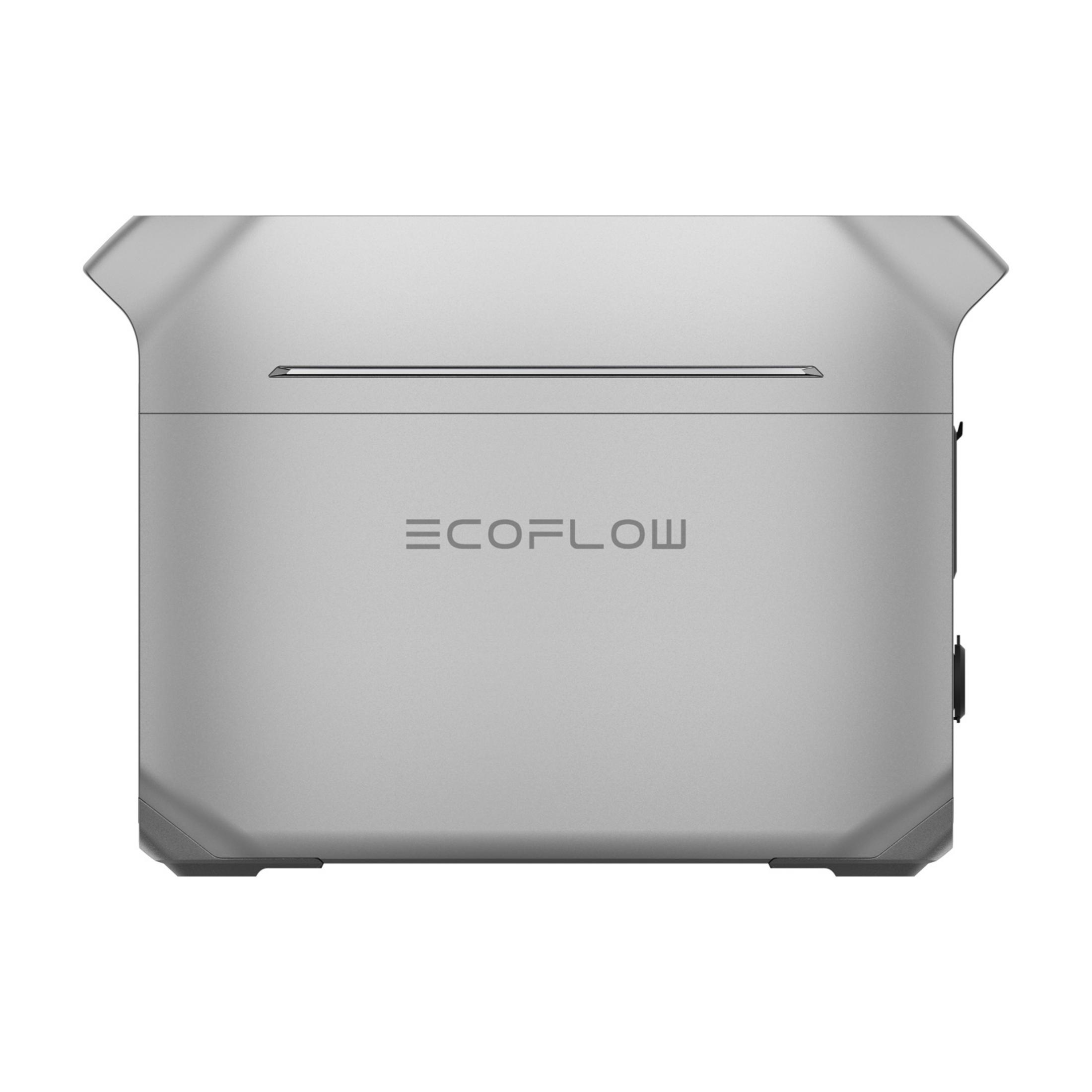 Appareil Ecoflow argenté avec logo et ligne horizontale.
