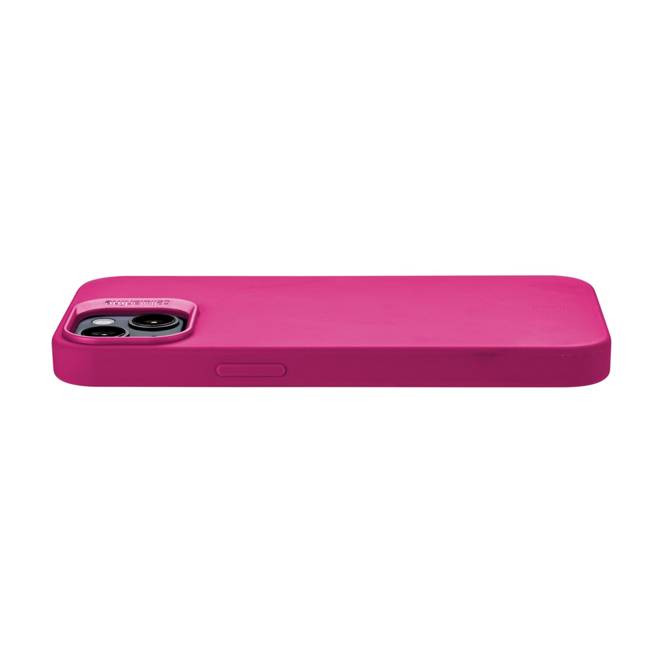 Eine pinke Handyhülle mit Kameraaussparung auf weißem Hintergrund.