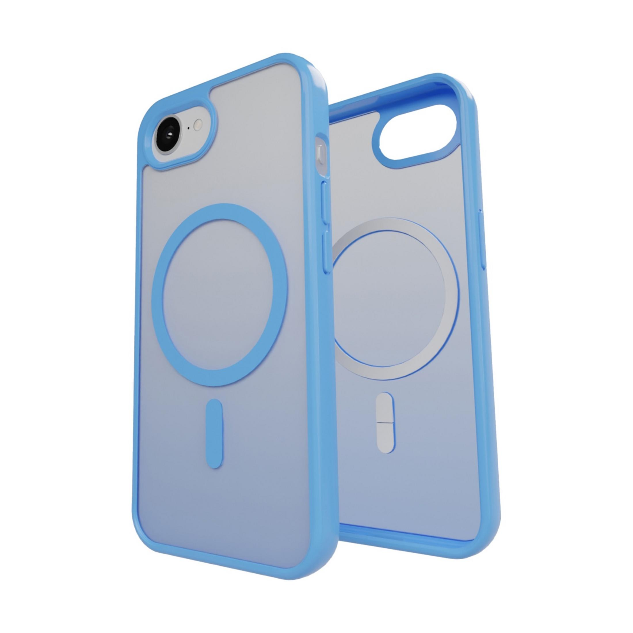 Due custodie trasparenti per telefono con bordi blu e anello magnetico.