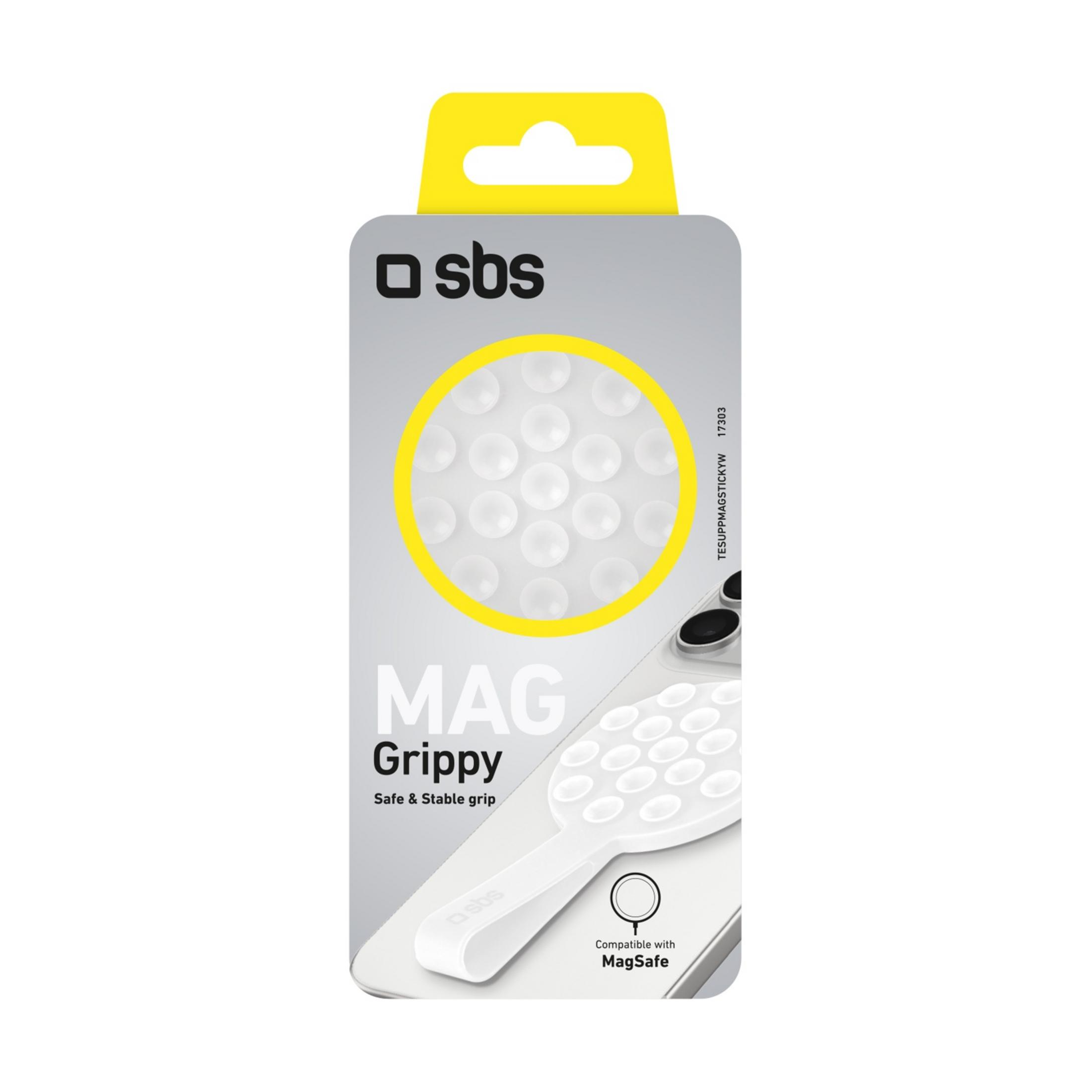 Embalaje para un agarre blanco compatible con MagSafe con ventosas.