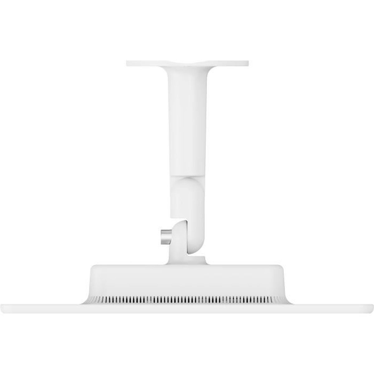 Un supporto da soffitto bianco con giunto regolabile e base piatta.