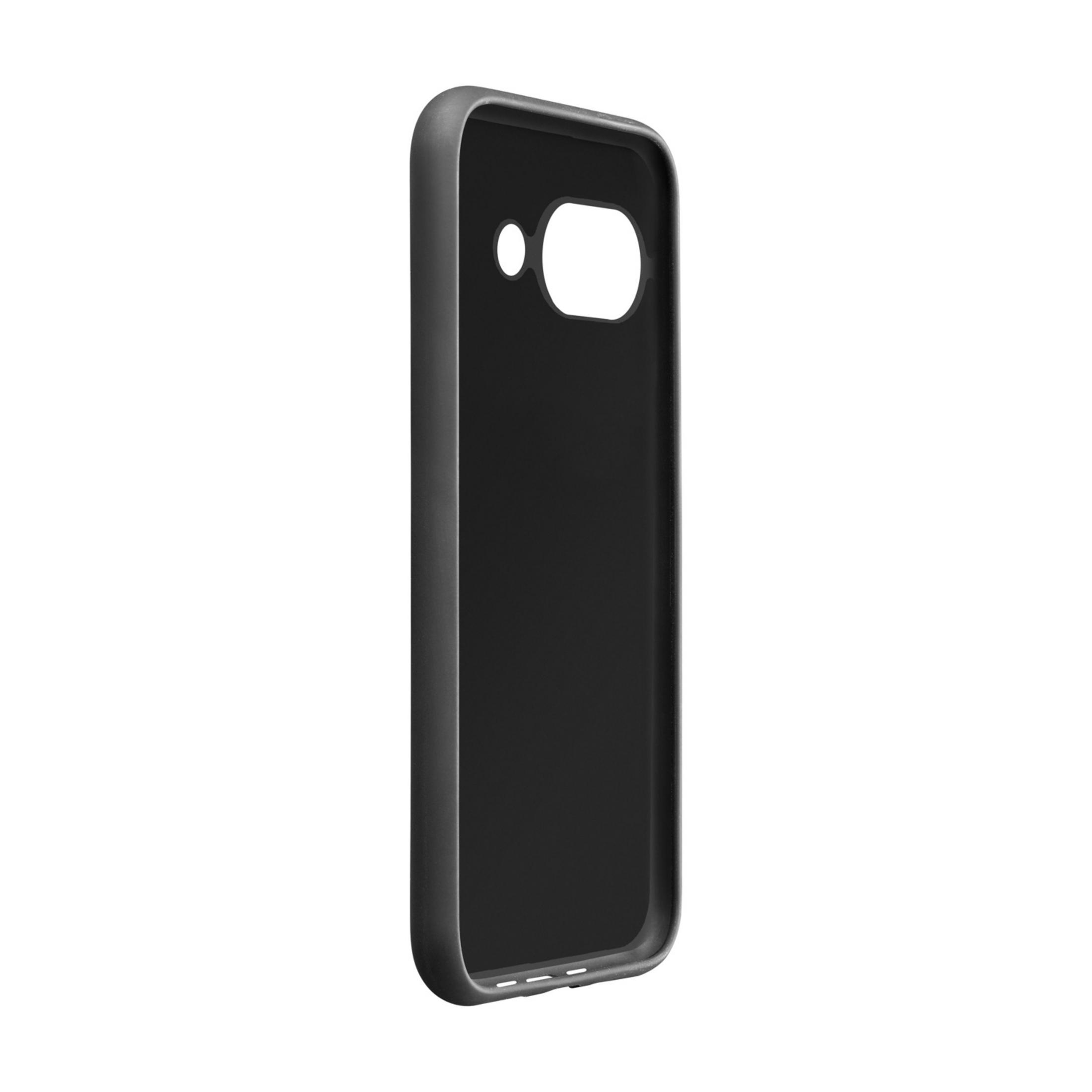 Una cover nera per telefono con ritagli per fotocamera e flash.