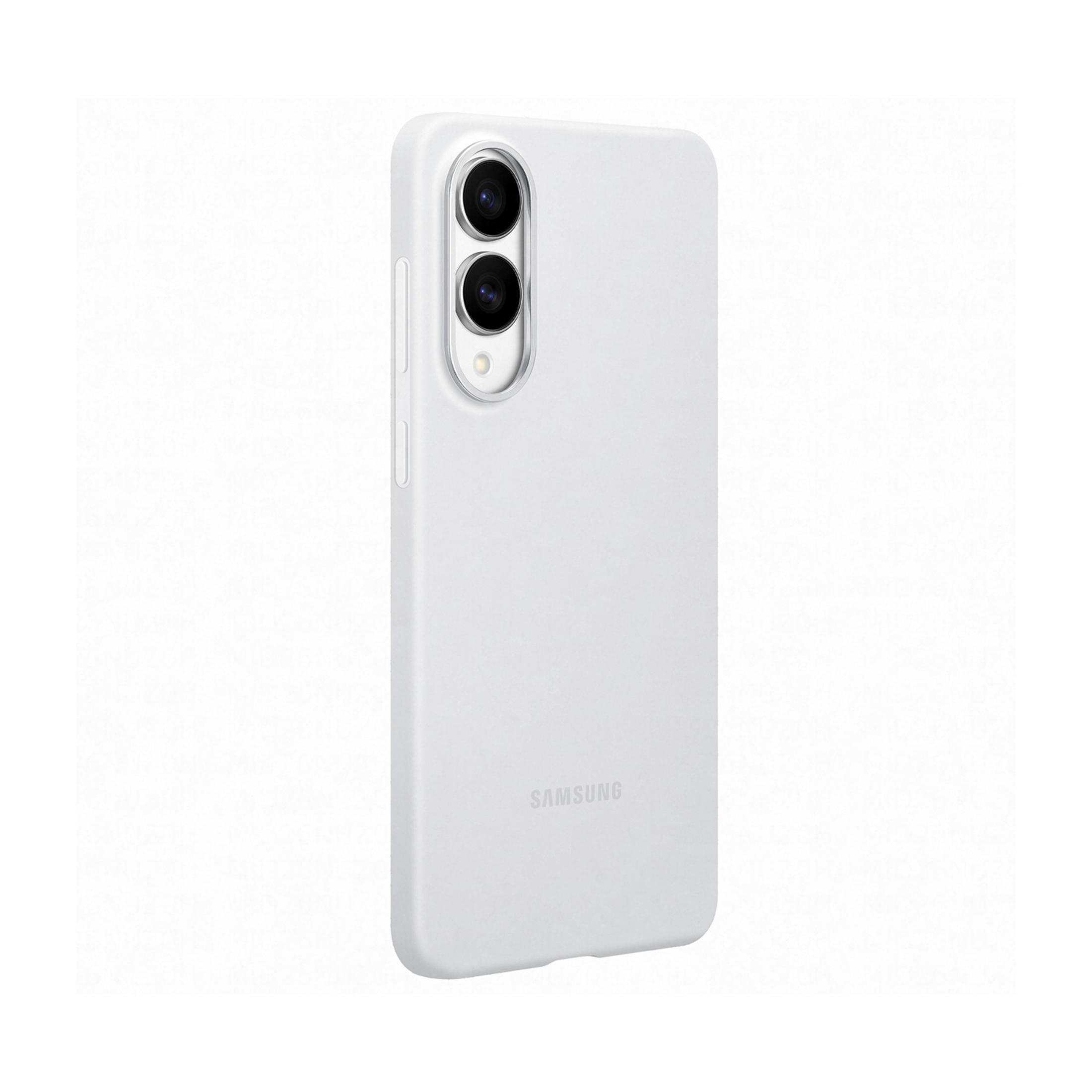 Una custodia bianca per telefono con due obiettivi e il logo Samsung.