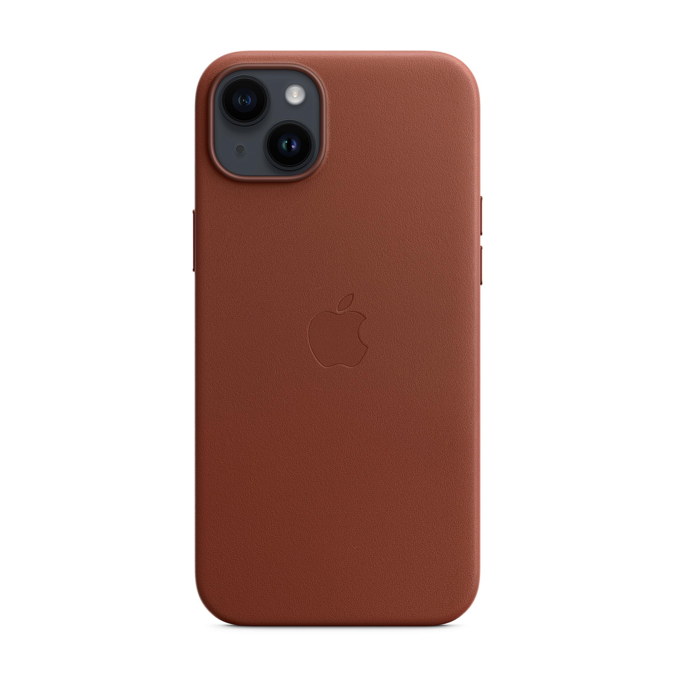 Bruine telefoonhoes met Apple-logo en camera-uitsparing.
