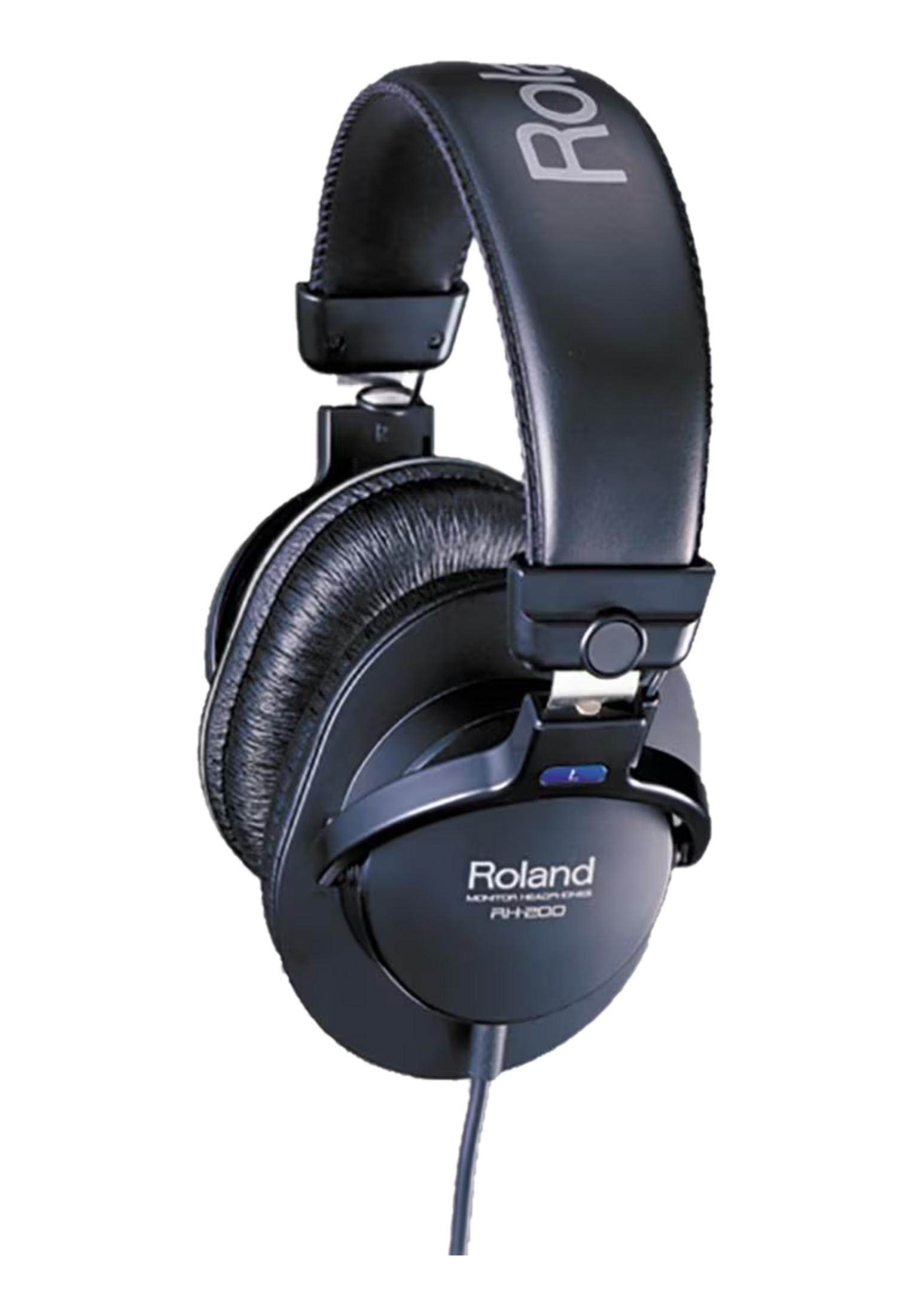 Schwarze Roland RH-200 Monitor-Kopfhörer mit gepolstertem Kopfbügel.