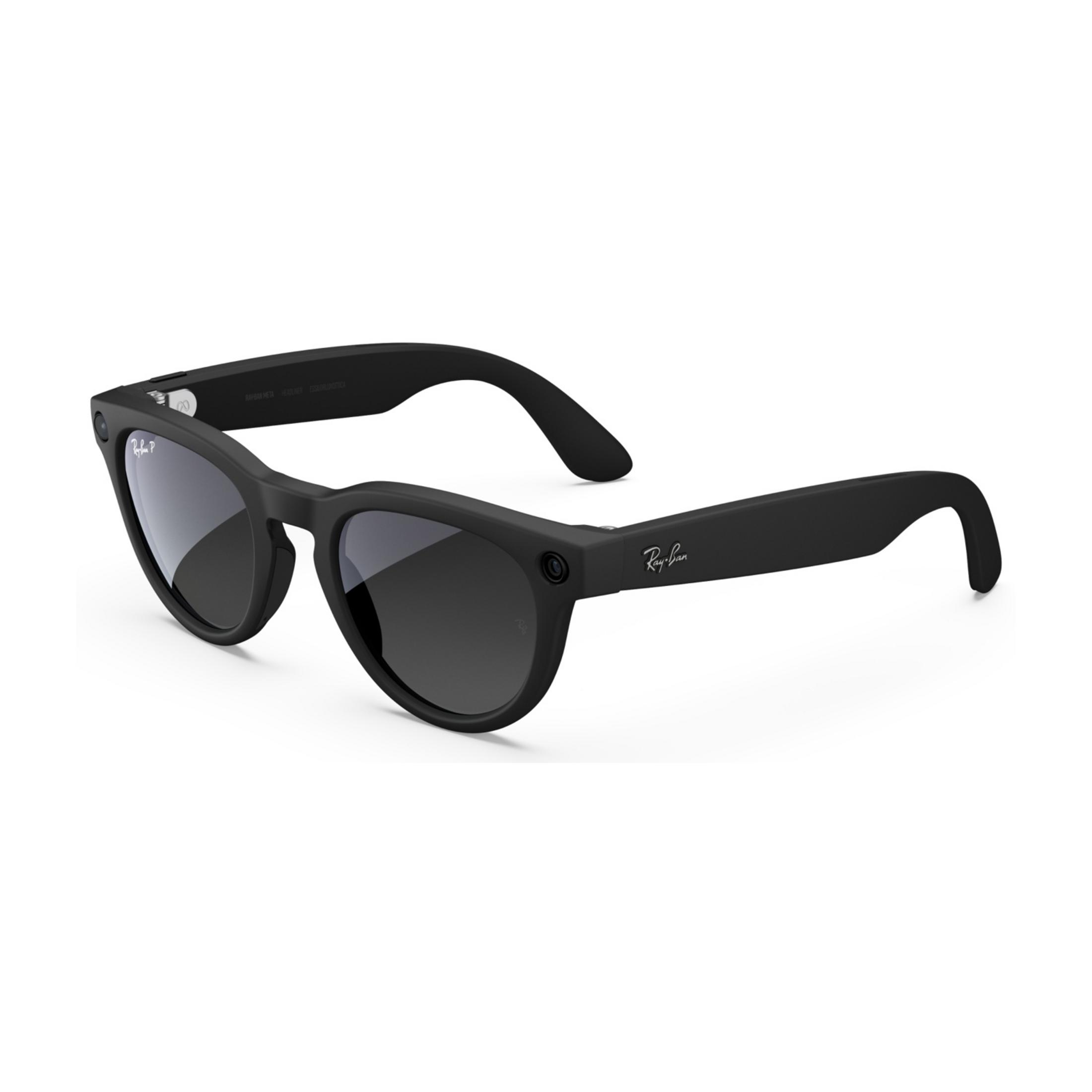 Occhiali da sole Ray-Ban neri con fotocamere e logo Ray-Ban.