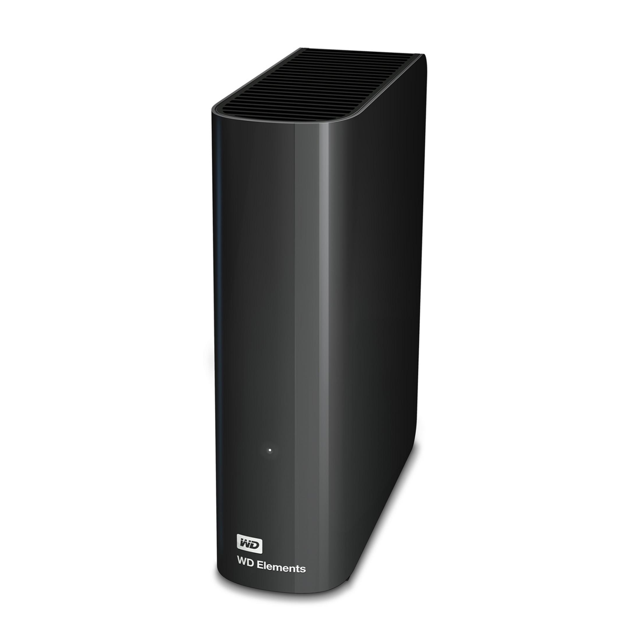 Czarny dysk zewnętrzny WD Elements na białym tle.