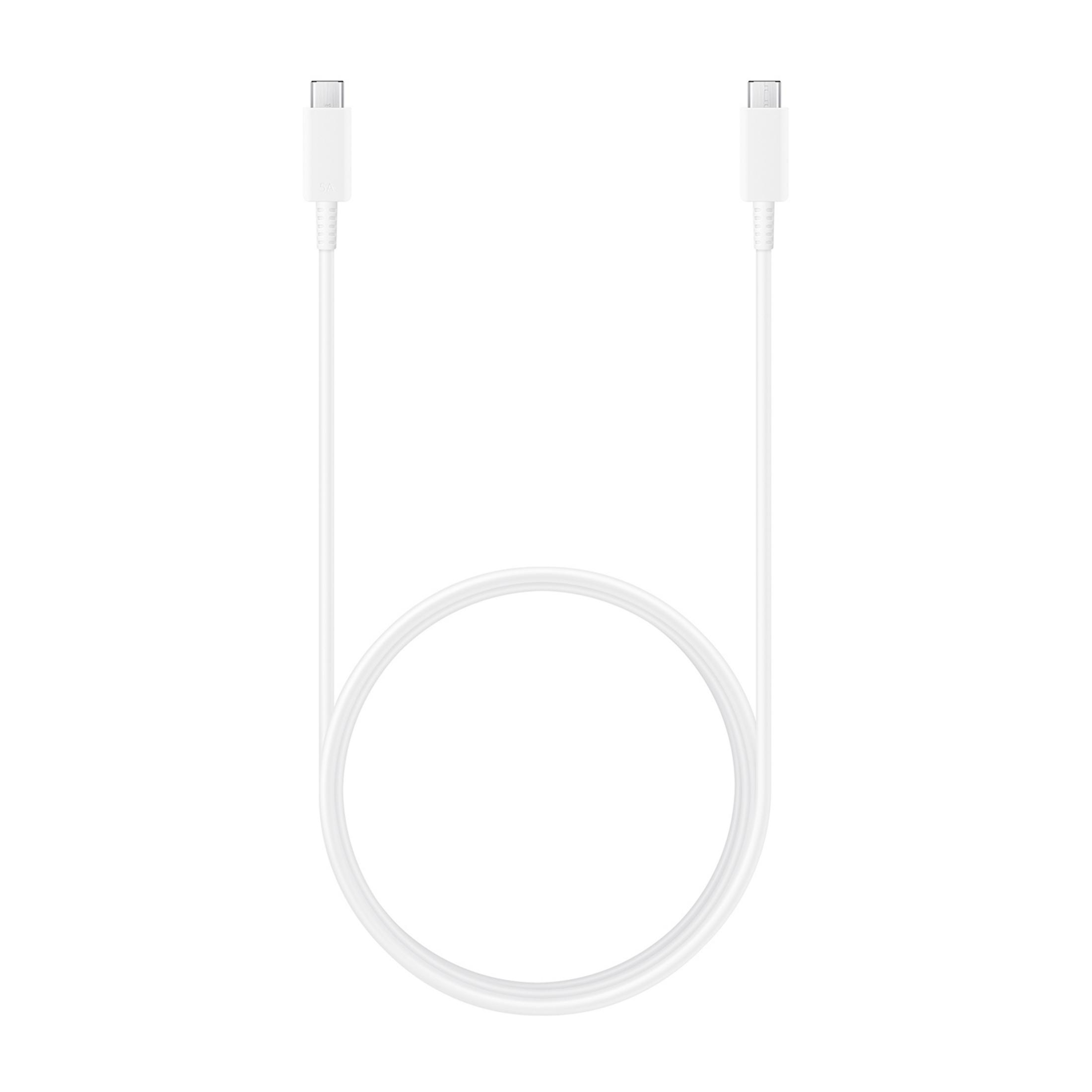 Biały kabel USB-C z oboma końcami skierowanymi do góry.