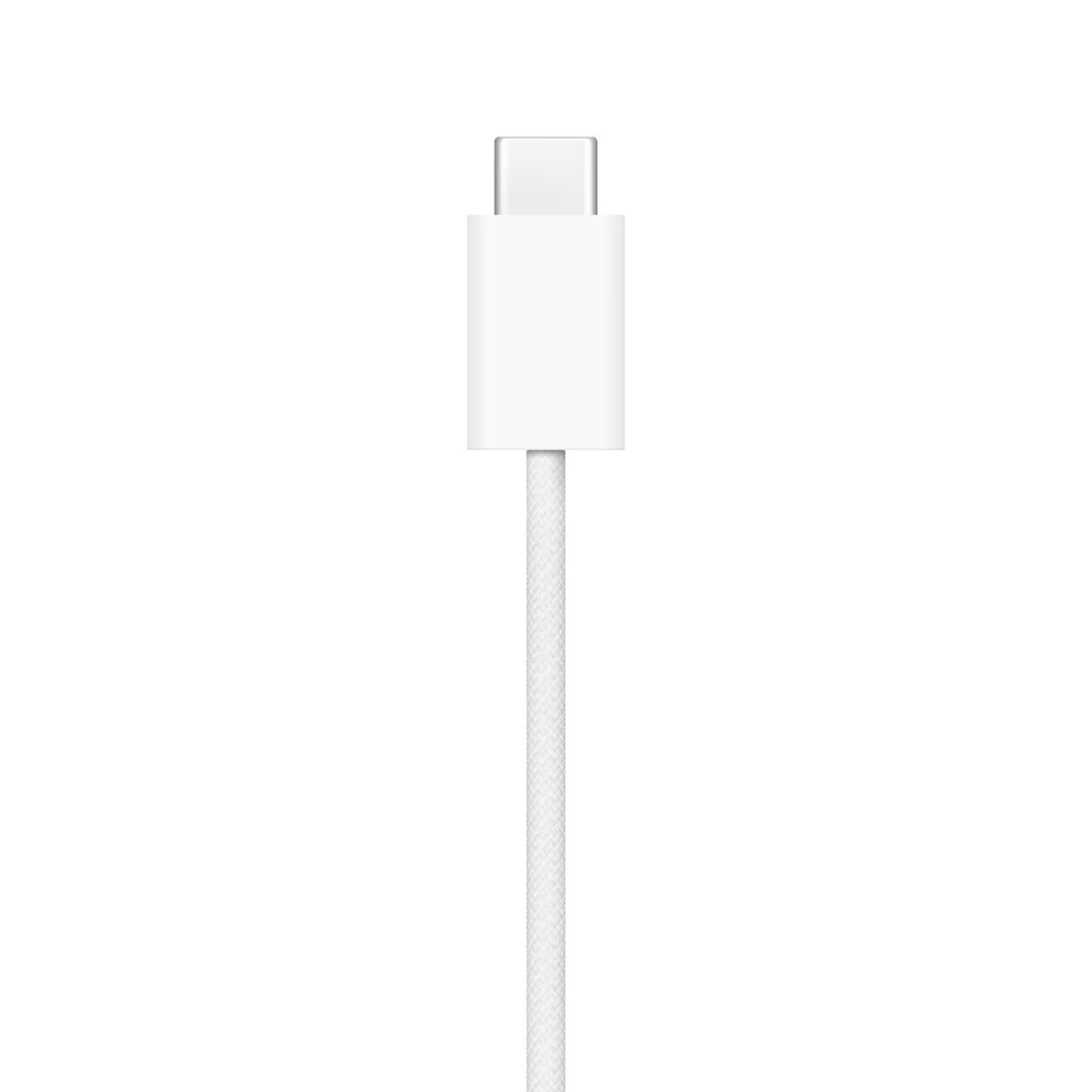 Un câble USB-C blanc avec un connecteur rectangulaire.