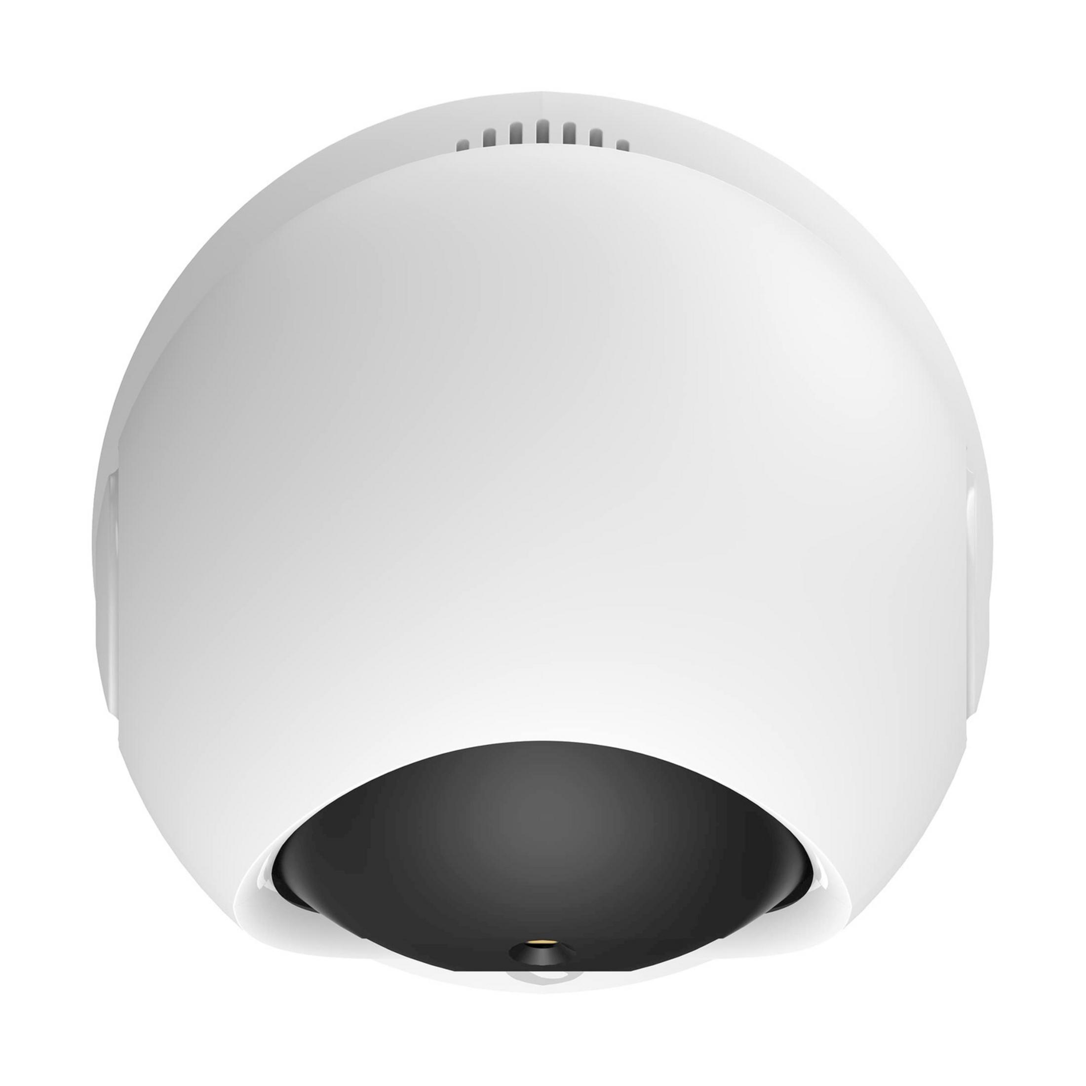 Biała kamera bezpieczeństwa z czarnym obiektywem i otworami wentylacyjnymi na górze.