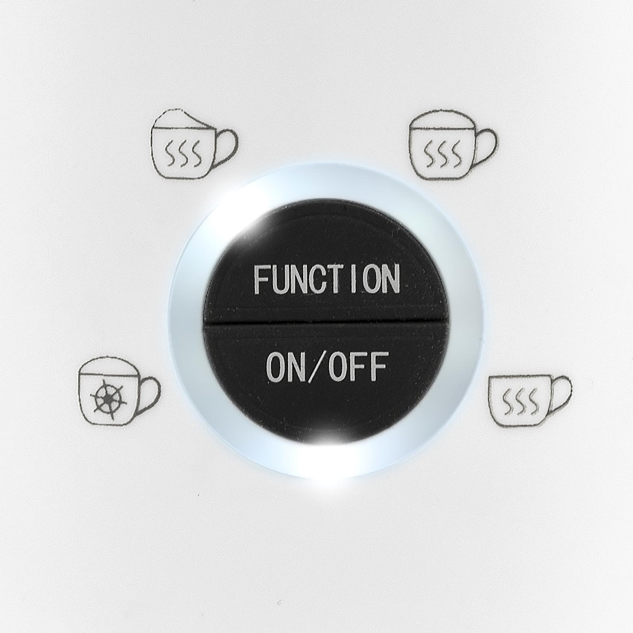 Tasten "FUNKTION" und "ON/OFF" mit Tassensymbolen umgeben.