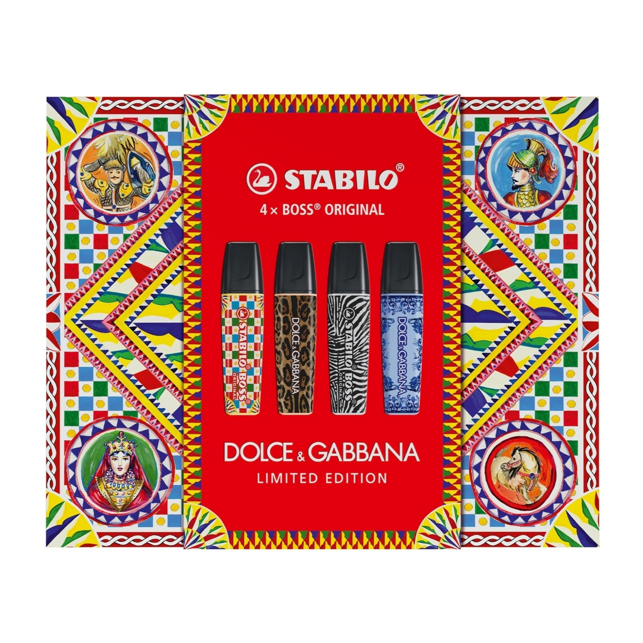 Set di evidenziatori Stabilo con design Dolce & Gabbana e motivi colorati.