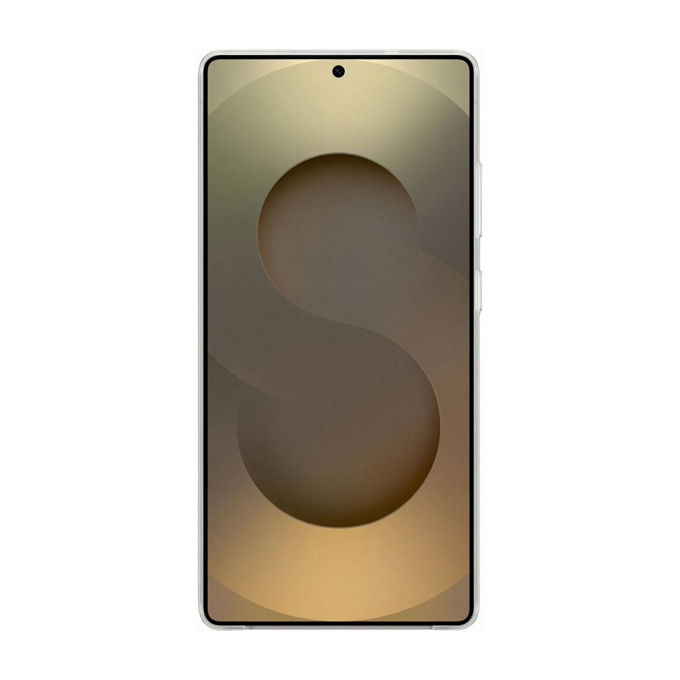 Un smartphone avec un fond abstrait et rond dans des tons bruns et dorés.