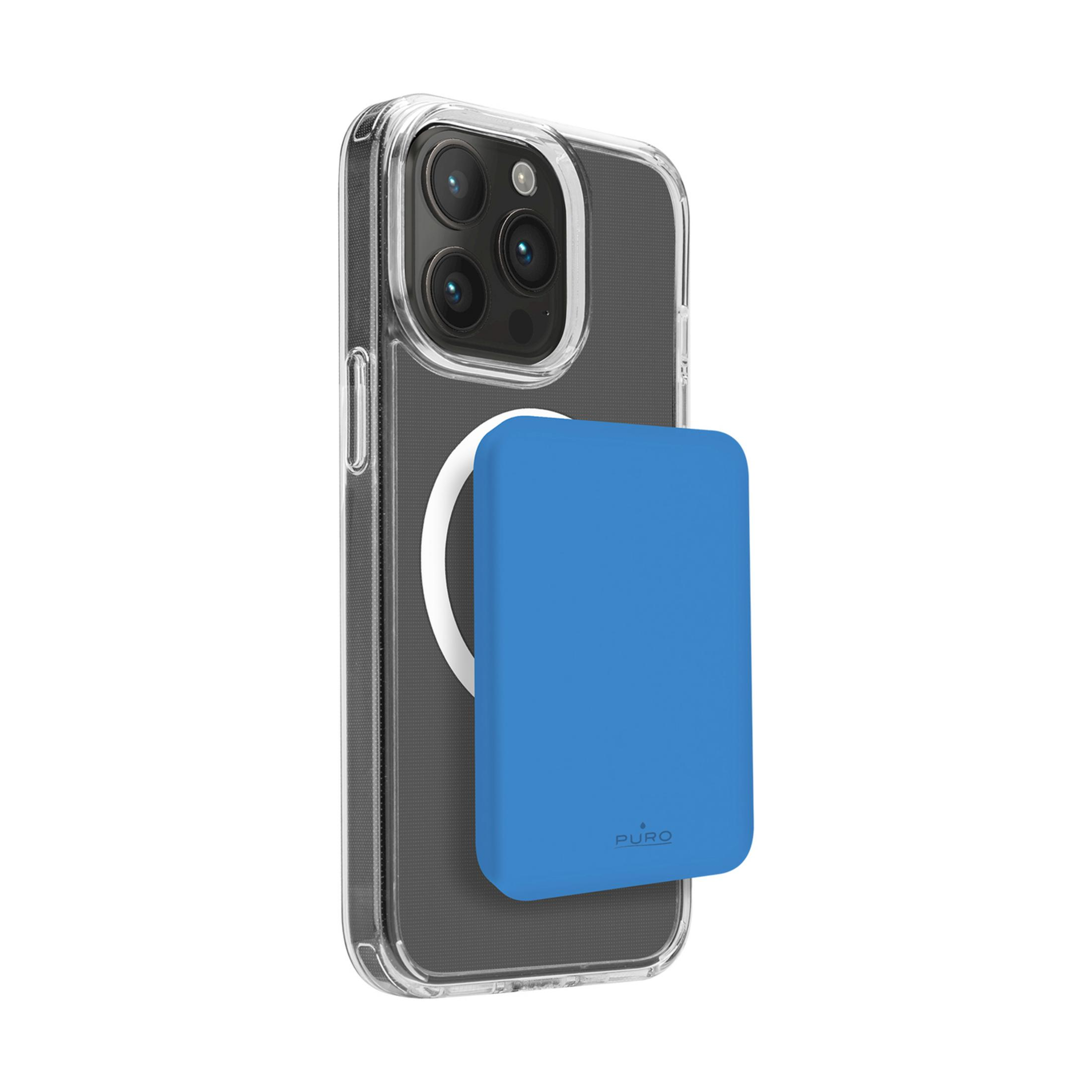 Ein durchsichtiges Handyhülle mit einem blauen Rechteck auf der Rückseite.