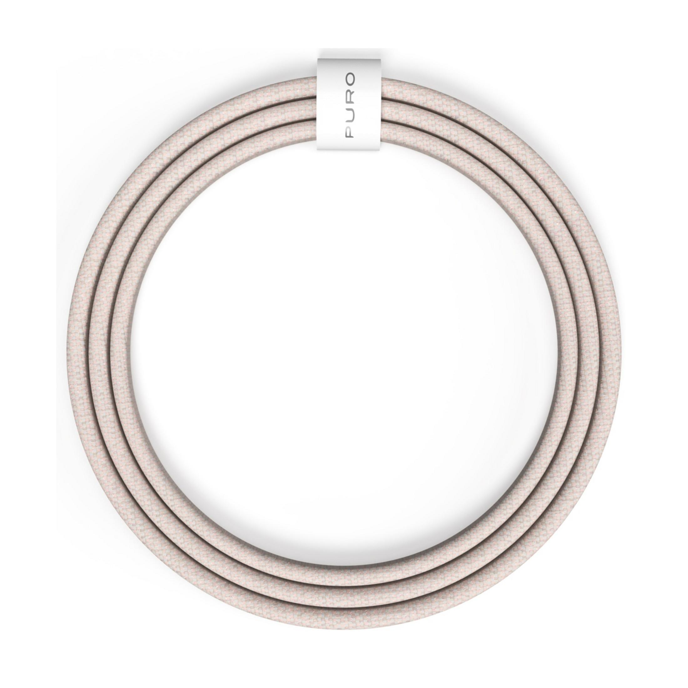 Jasnoszary, zwinięty kabel z nazwą marki PURO na białej opasce.