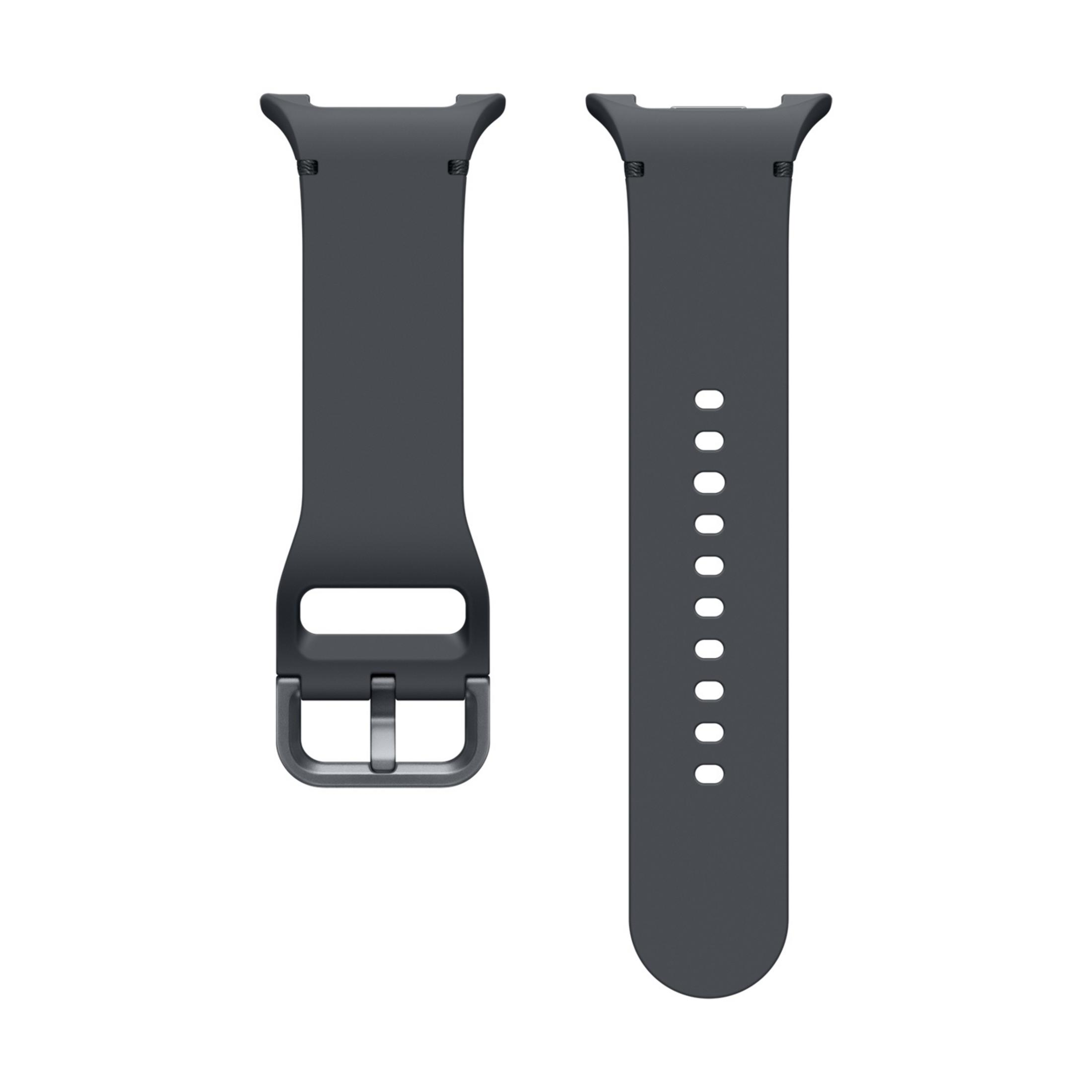 Zwei graue Uhrenarmbänder mit Schnalle und Löchern, weißer Hintergrund.