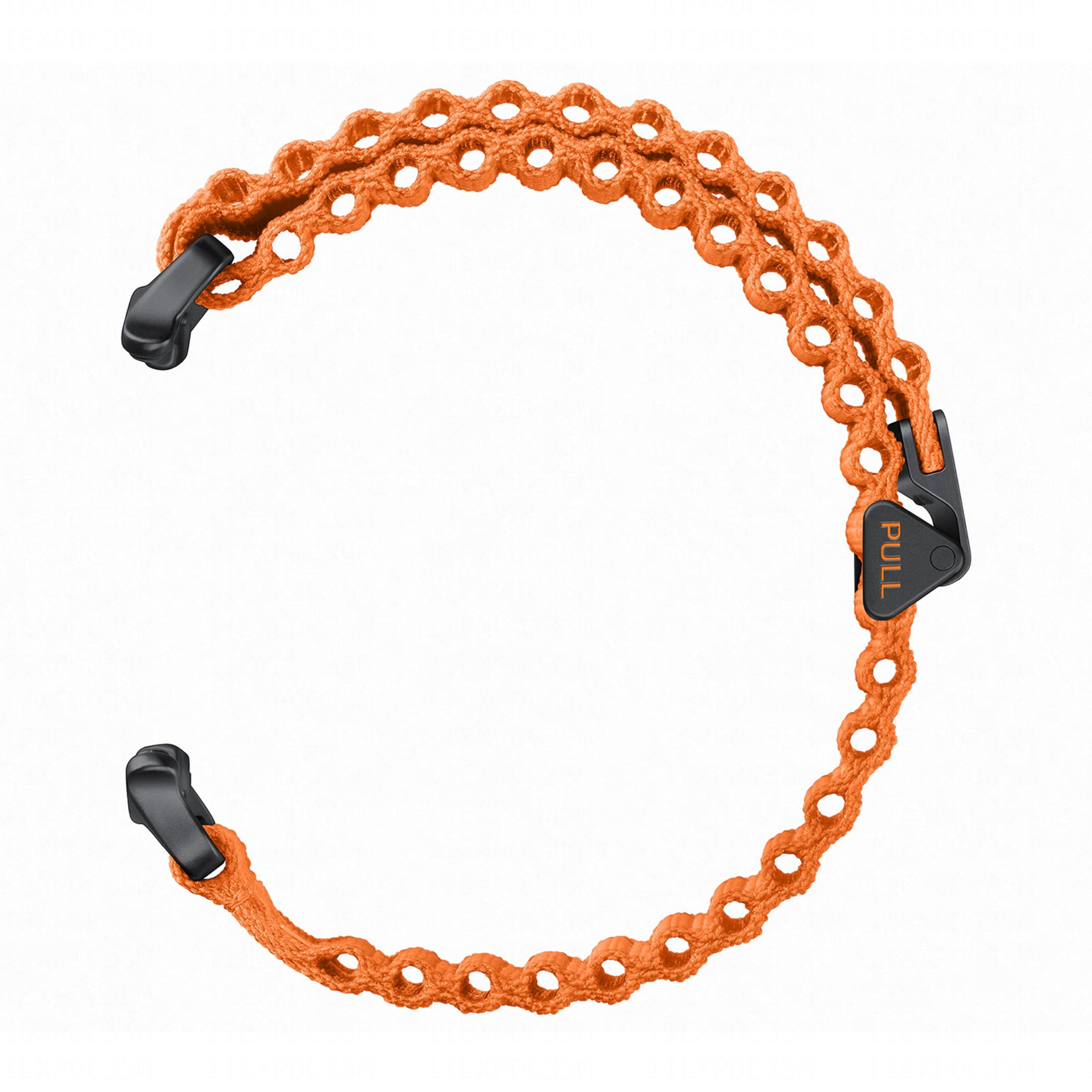 Pomarańczowy sznurek z czarnymi klipsami, jeden z napisem "PULL".