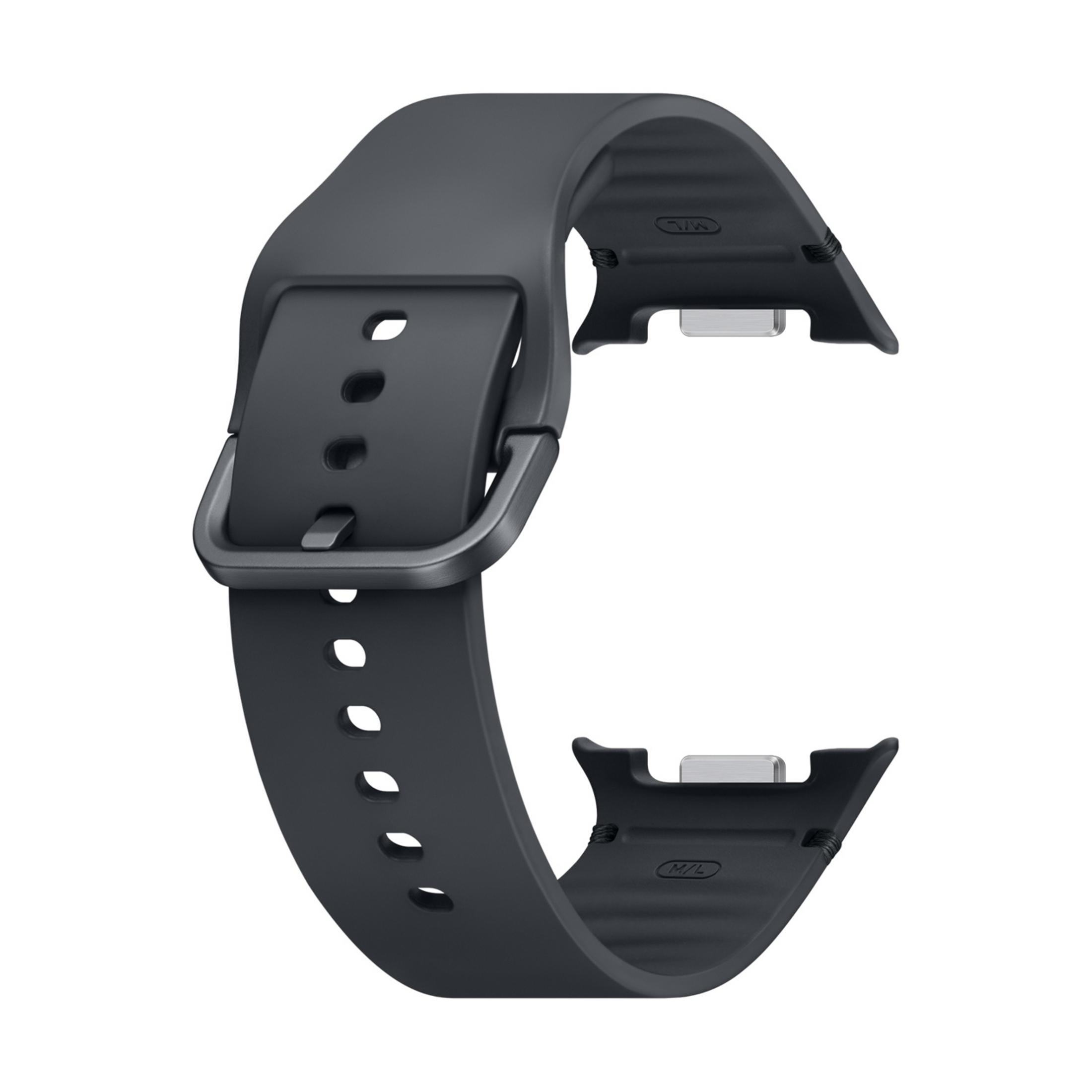 Pulsera de reloj gris oscuro de goma con hebilla y agujeros.