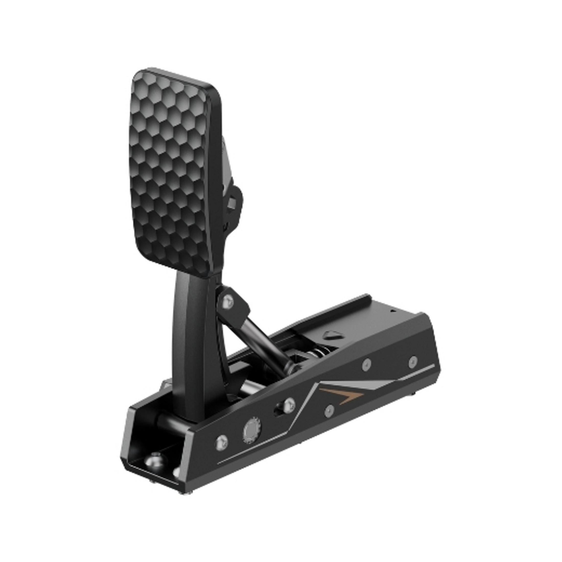 Ein schwarzes Pedal mit Wabendesign und Metallrahmen.