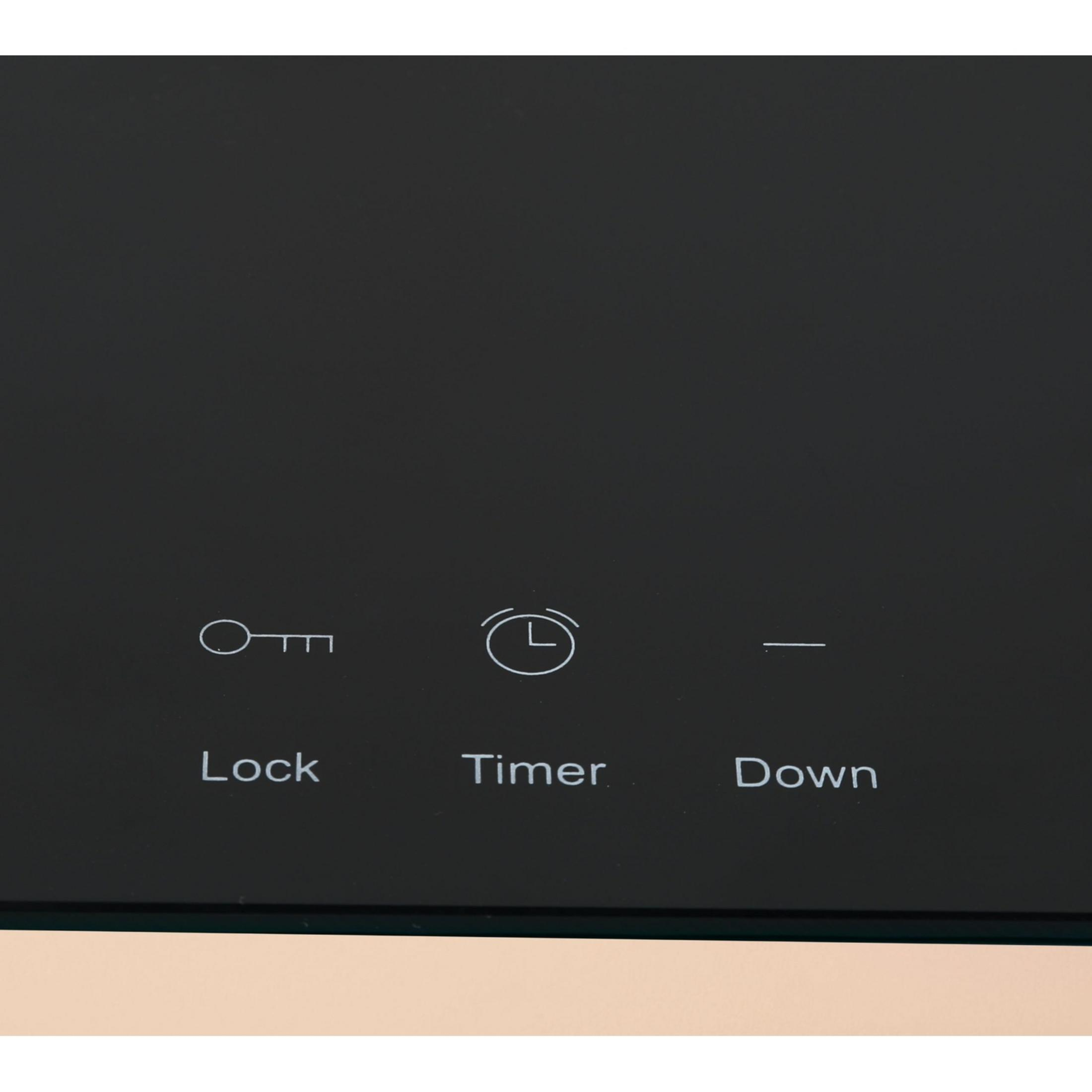 Pulsanti Lock, Timer e Down su superficie nera.