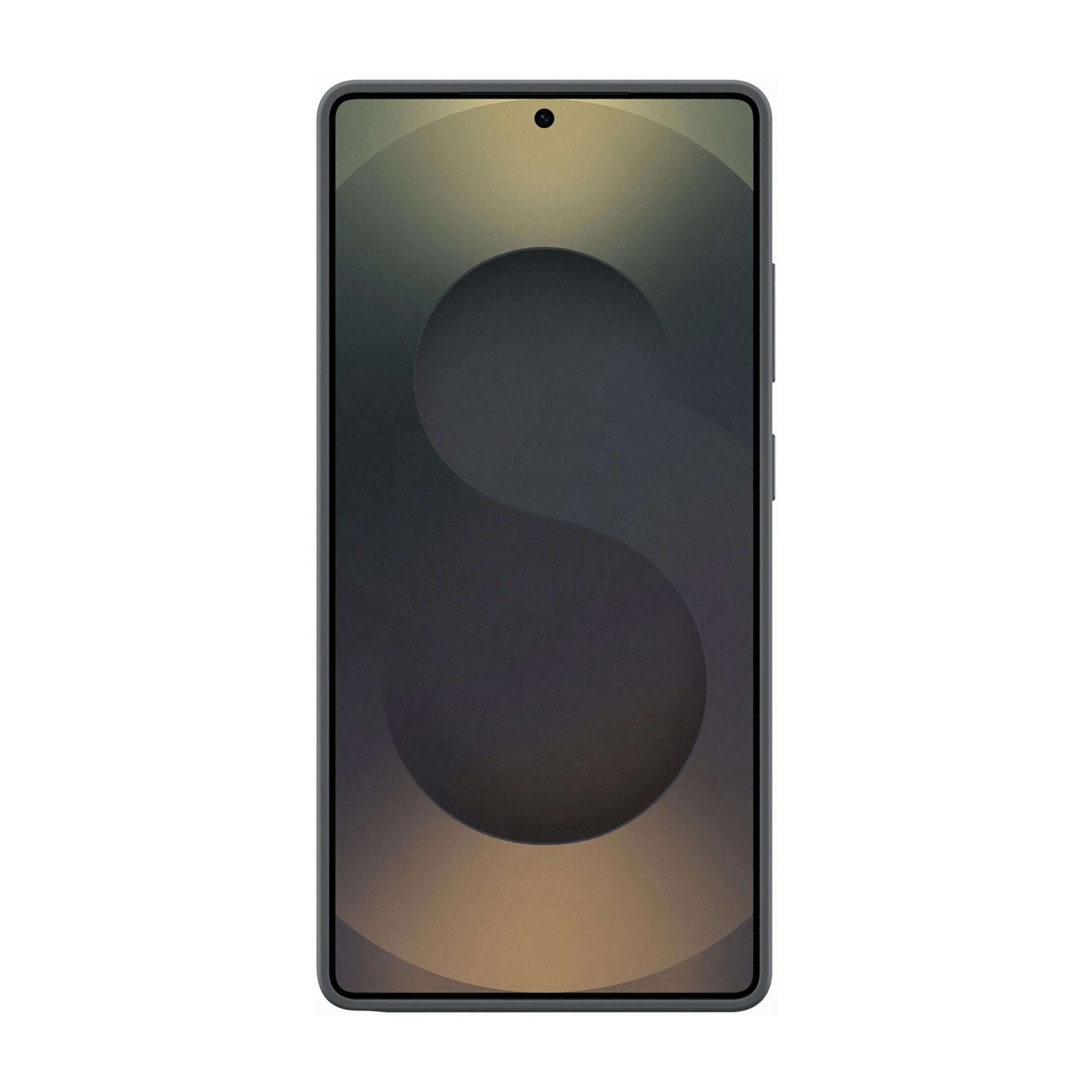 Een donkere smartphone met een gebogen patroon op het scherm.