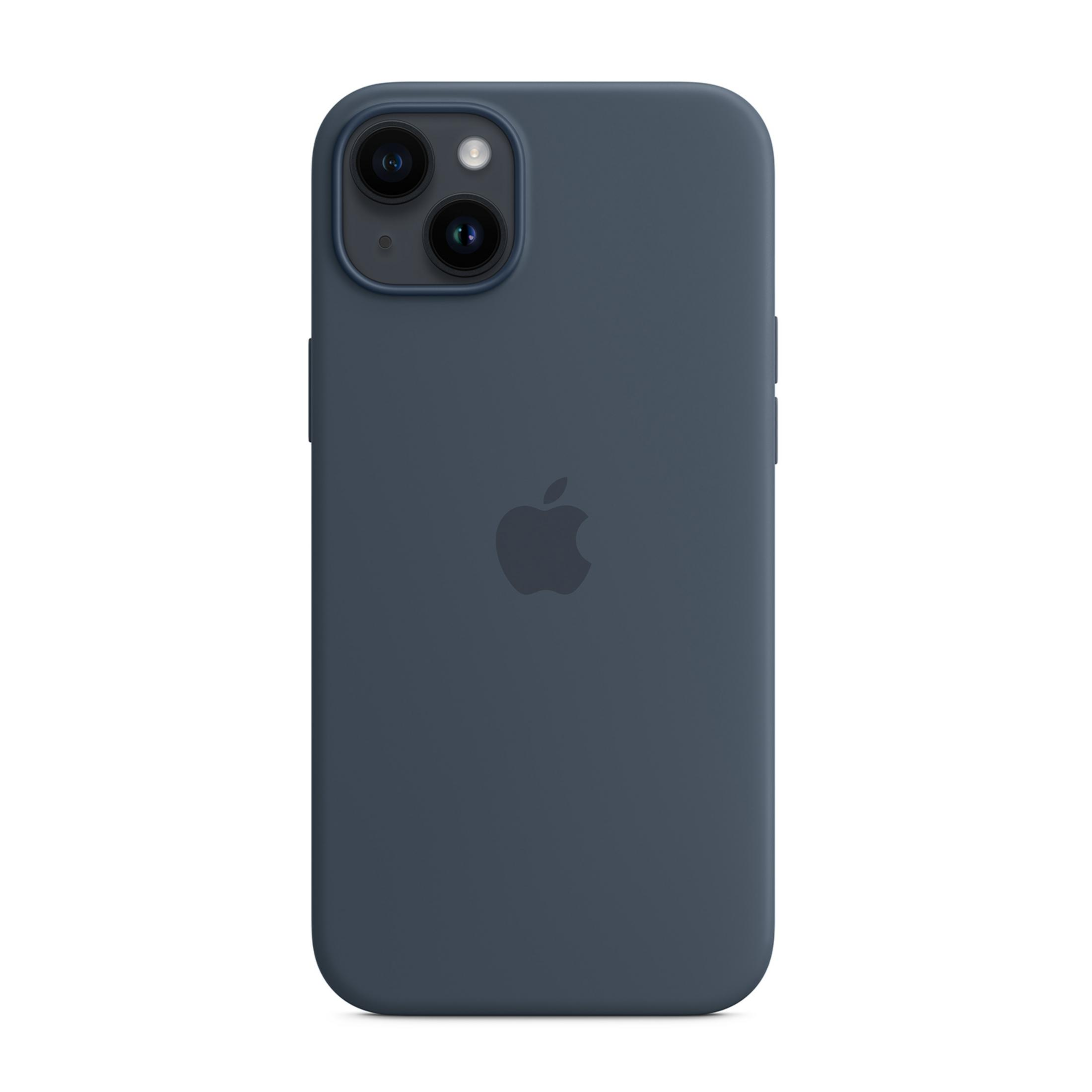 Ciemnoszare etui na iPhone z logo Apple i tylnym aparatem.