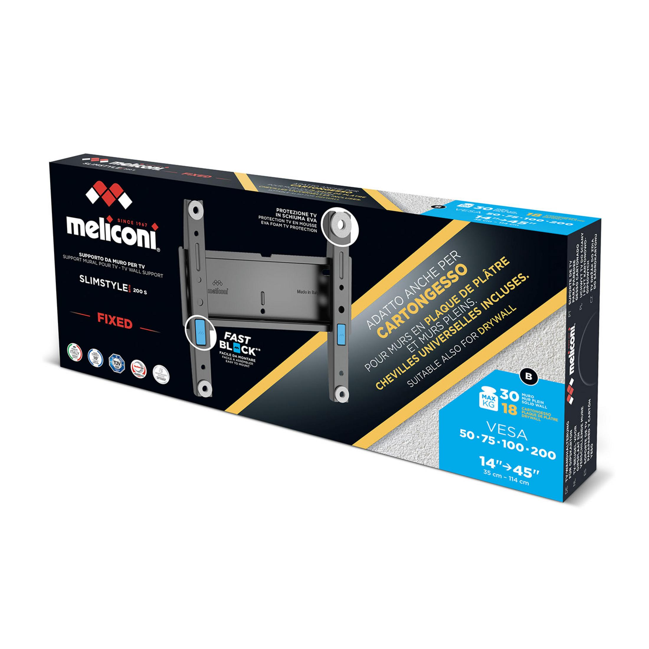 Soporte pared TV Meliconi, Slimstyle 200 S, fijo, para TVs de 14-45 pulgadas.