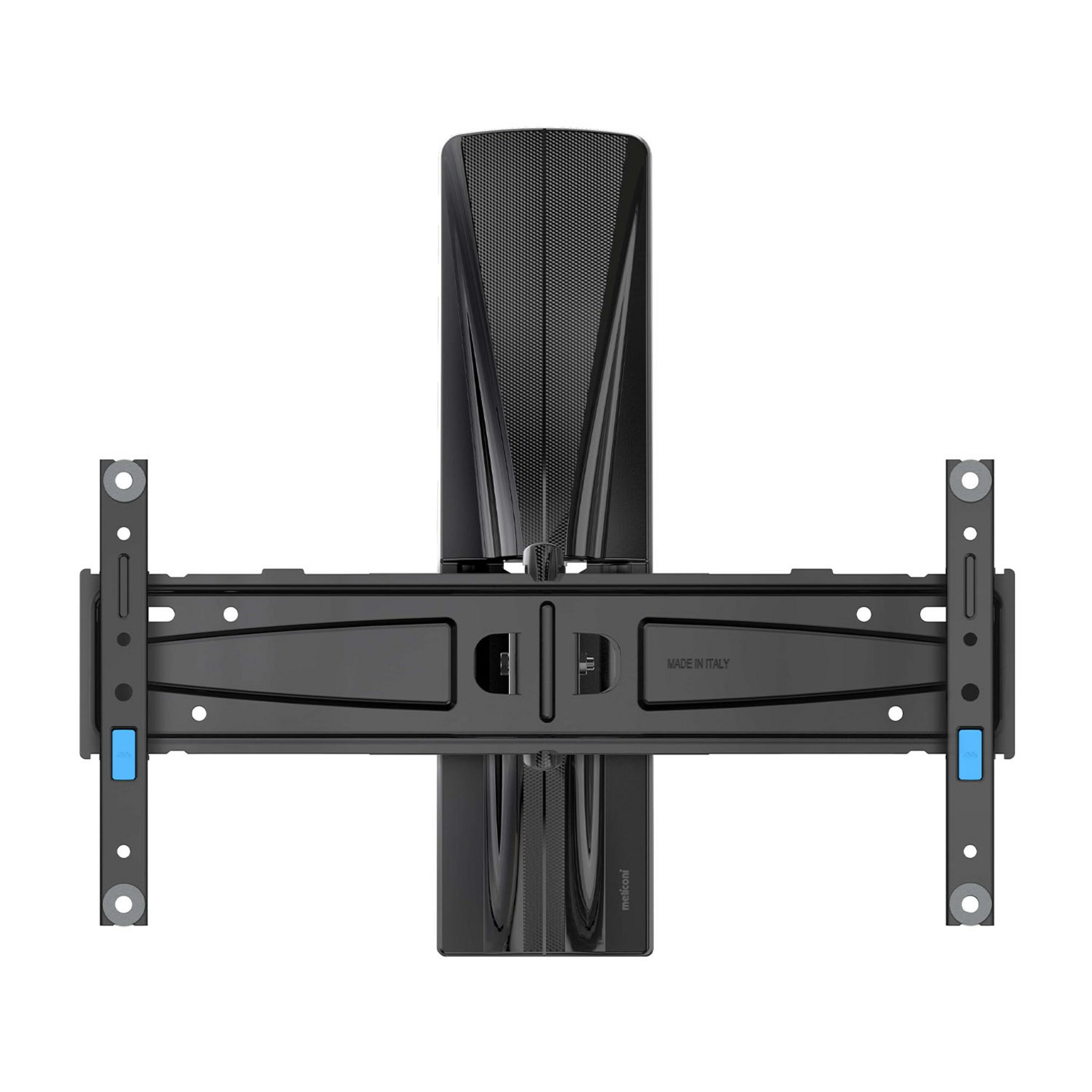 Zwarte wandmontagebeugel met verstelbare armen en verticaal element.