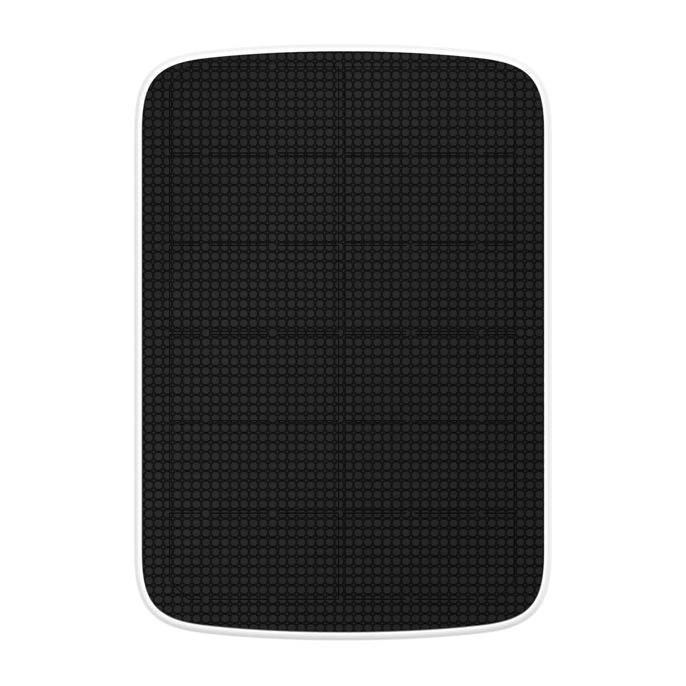 Czarna powierzchnia z wzorem kół i kwadratów, biała ramka.