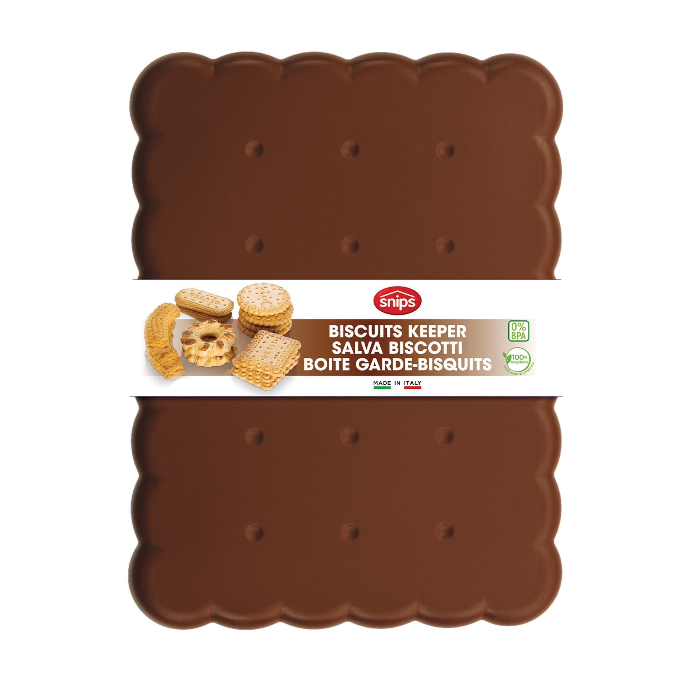 Un porta-biscotti marrone a forma di biscotto, con biscotti.
