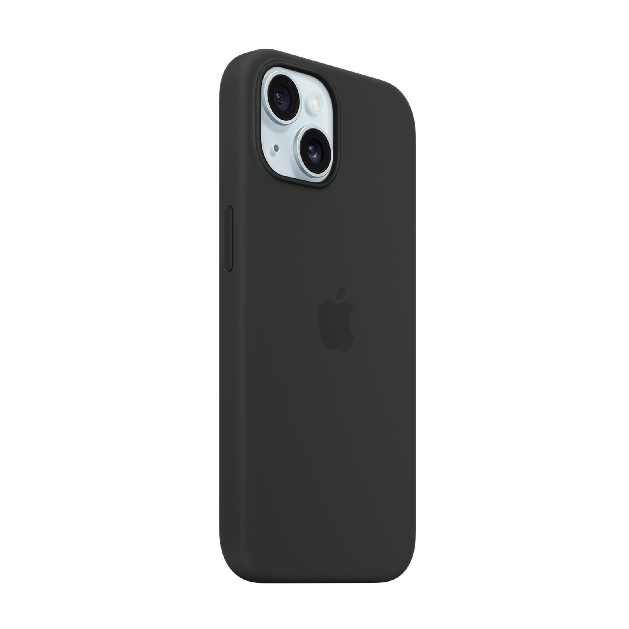 Donkergrijs iPhone hoesje met Apple logo en camera-uitsparing.