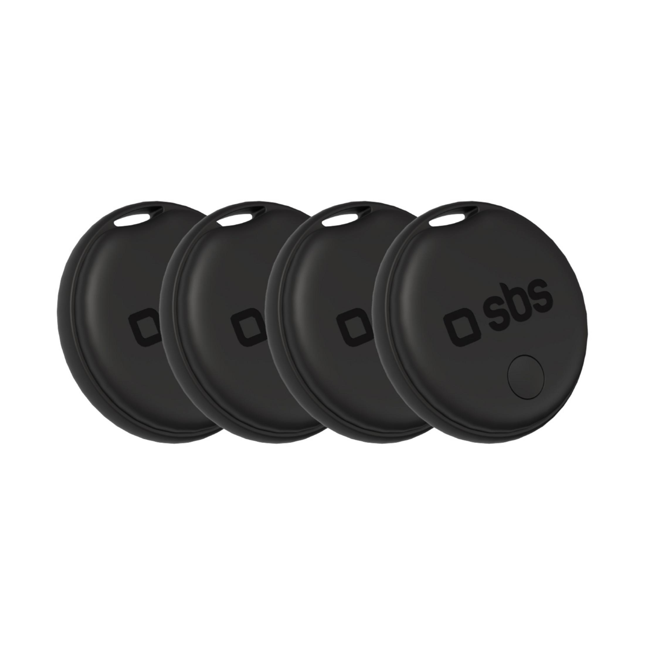 Quattro tracker rotondi neri con logo SBS e un piccolo cerchio.