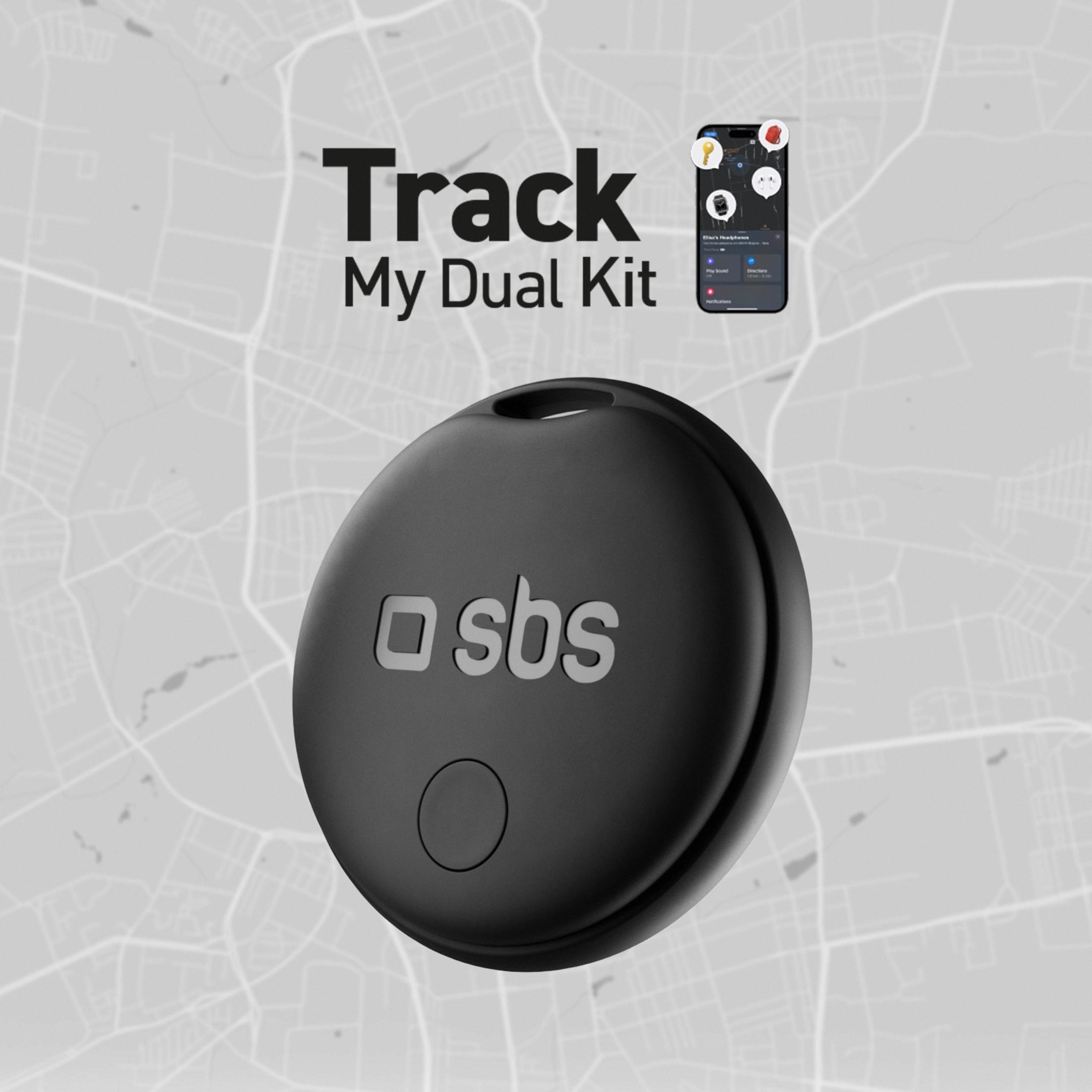 Tracciatore nero con logo SBS sovrapposto su mappa cittadina.