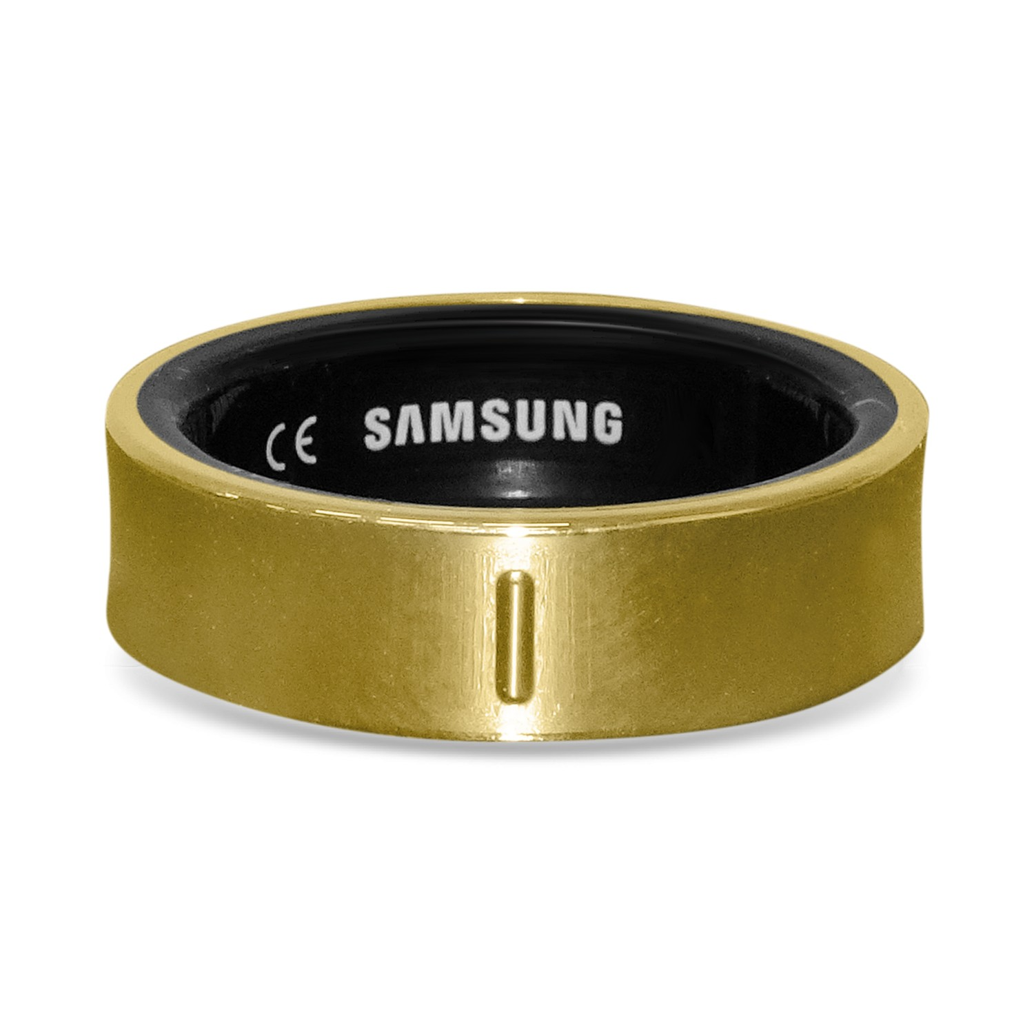 Goldener Ring mit schwarzem Innenleben, beschriftet mit CE SAMSUNG.