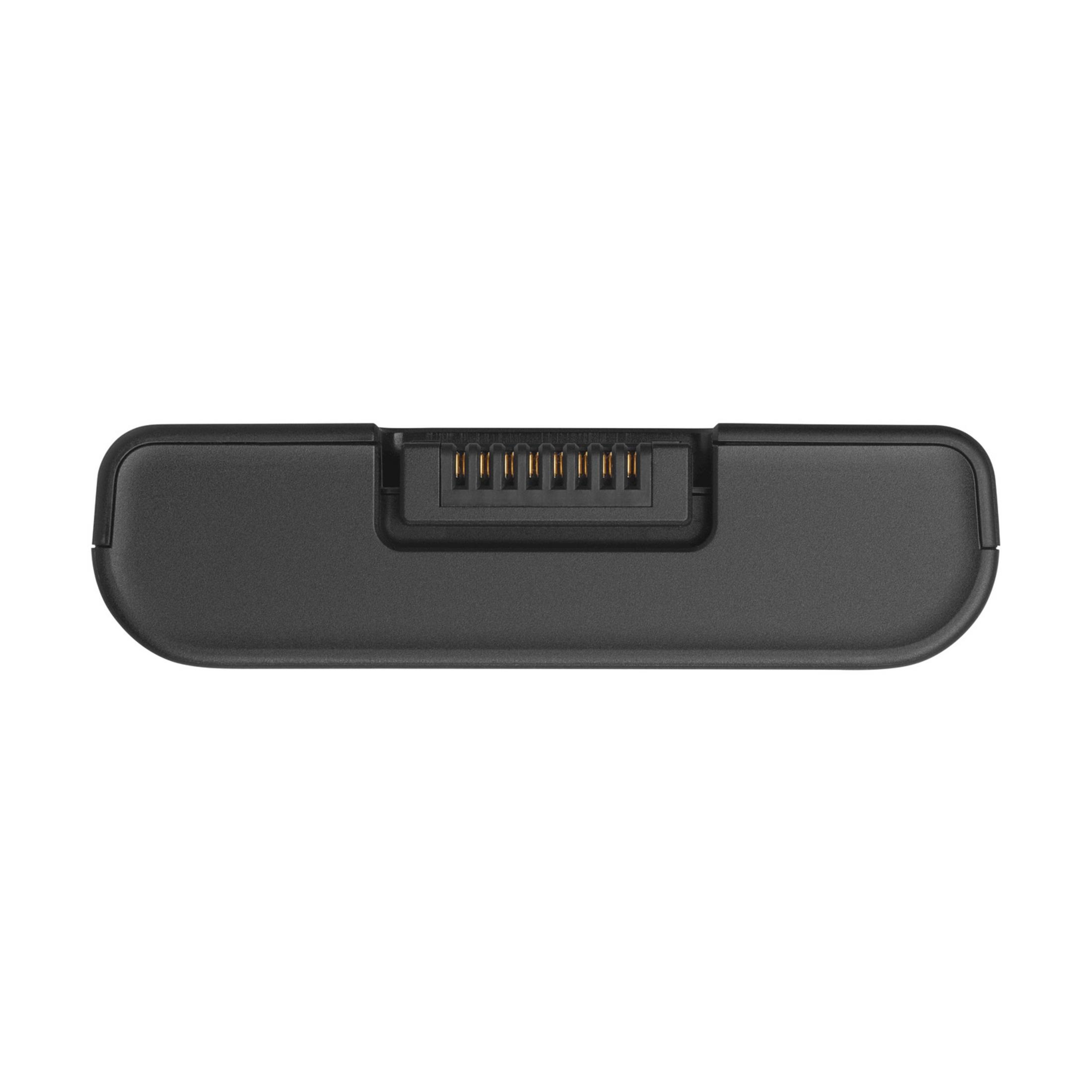 Primo piano di un connettore della batteria nero con contatti dorati.