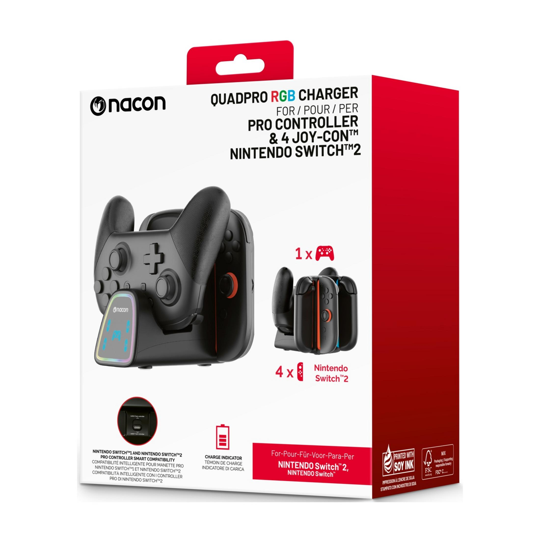 Caricatore Nacon QuadPro RGB per Pro Controller e Joy-Con Nintendo Switch.