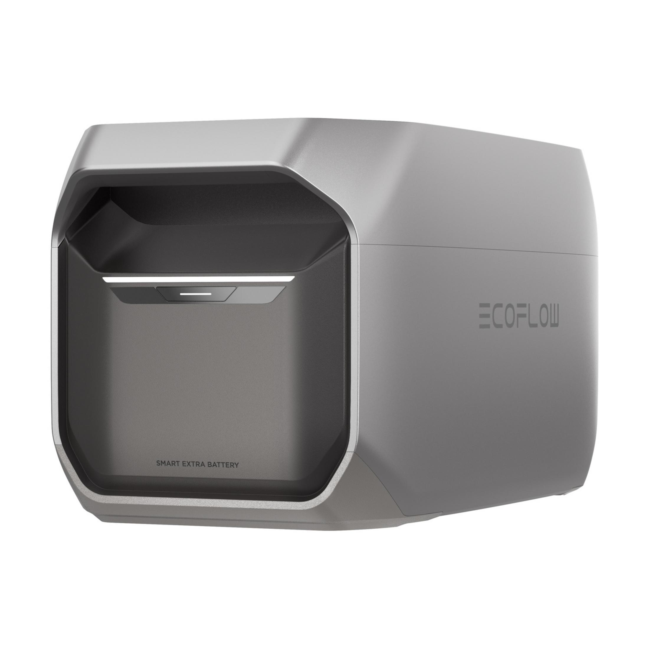 Batteria aggiuntiva intelligente EcoFlow grigia con frontale nero e logo argento.