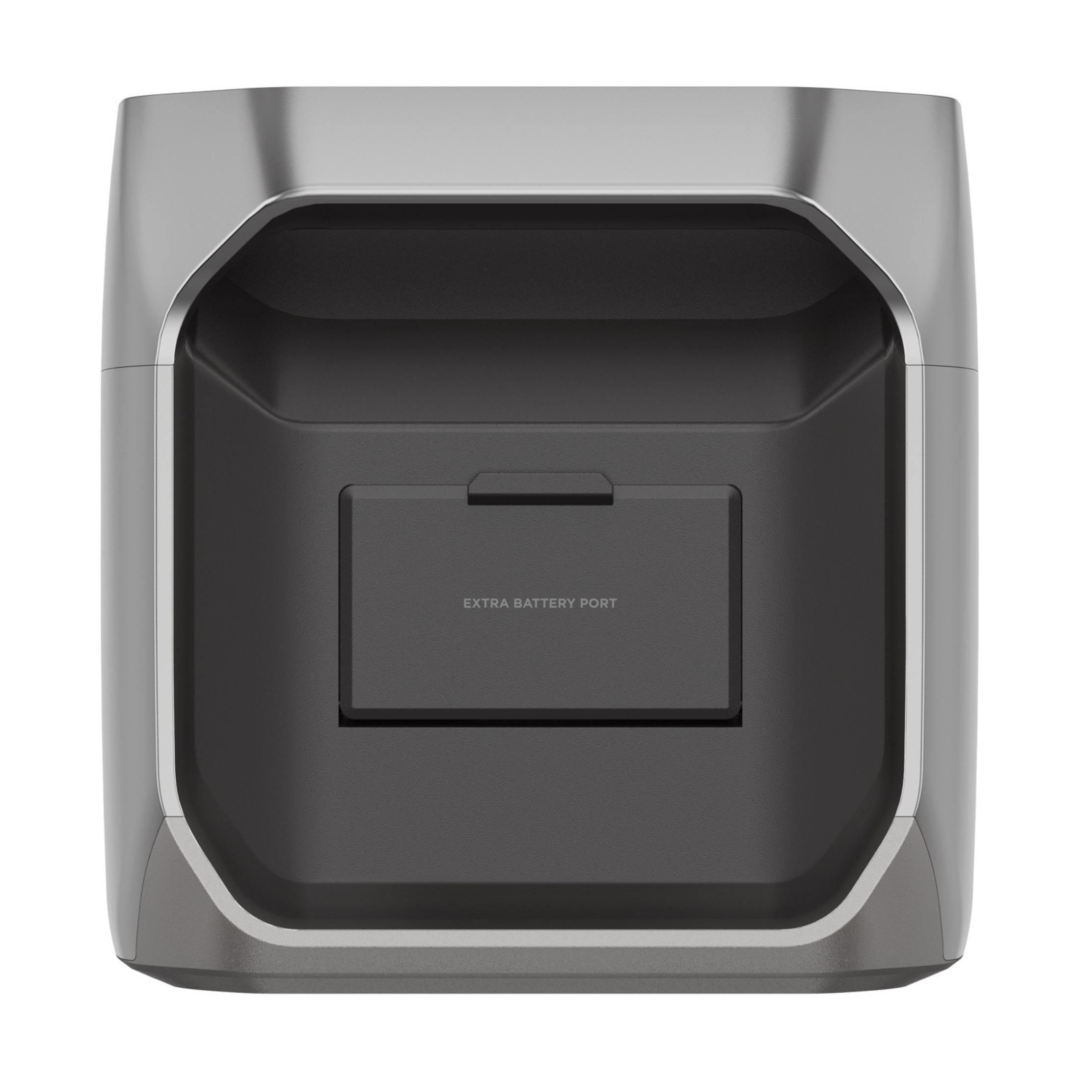 Dispositivo grigio con scomparto nero con scritta EXTRA BATTERY PORT.