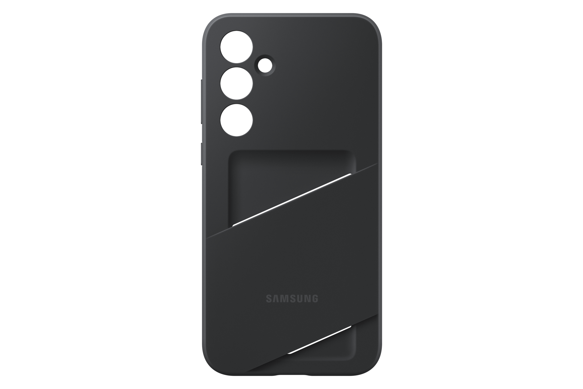 Ciemnoszara obudowa telefonu z miejscem na kartę i logo Samsung.