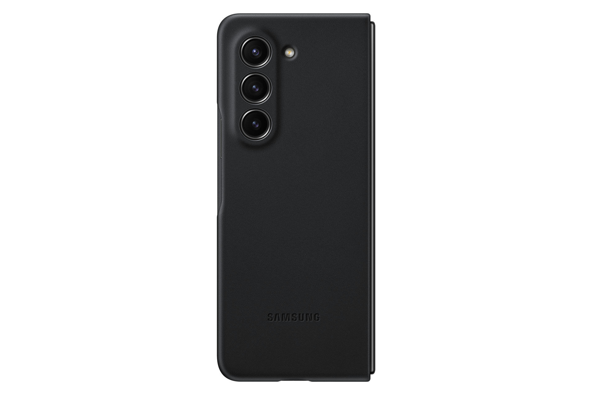 Zwarte Samsung telefoonhoes met drievoudige camera-uitsparing en logo.