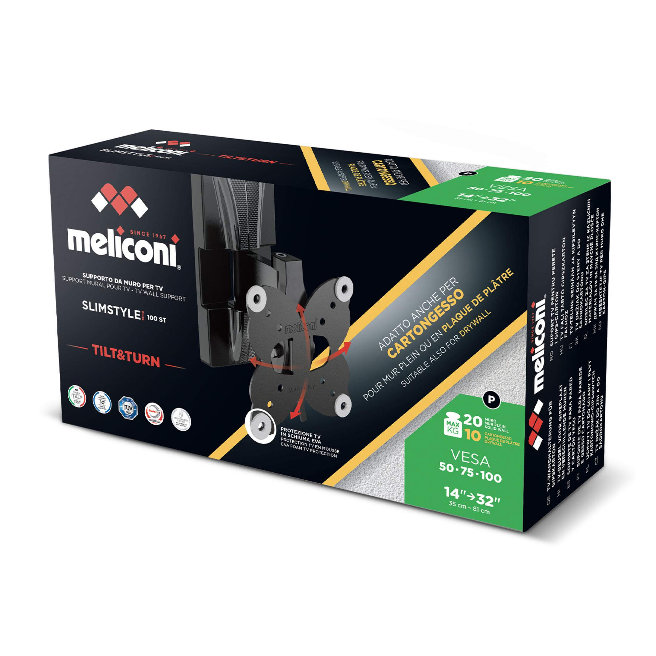 Verpackung eines Meliconi TV-Wandhalterung, Modell Slimstyle 100 ST.