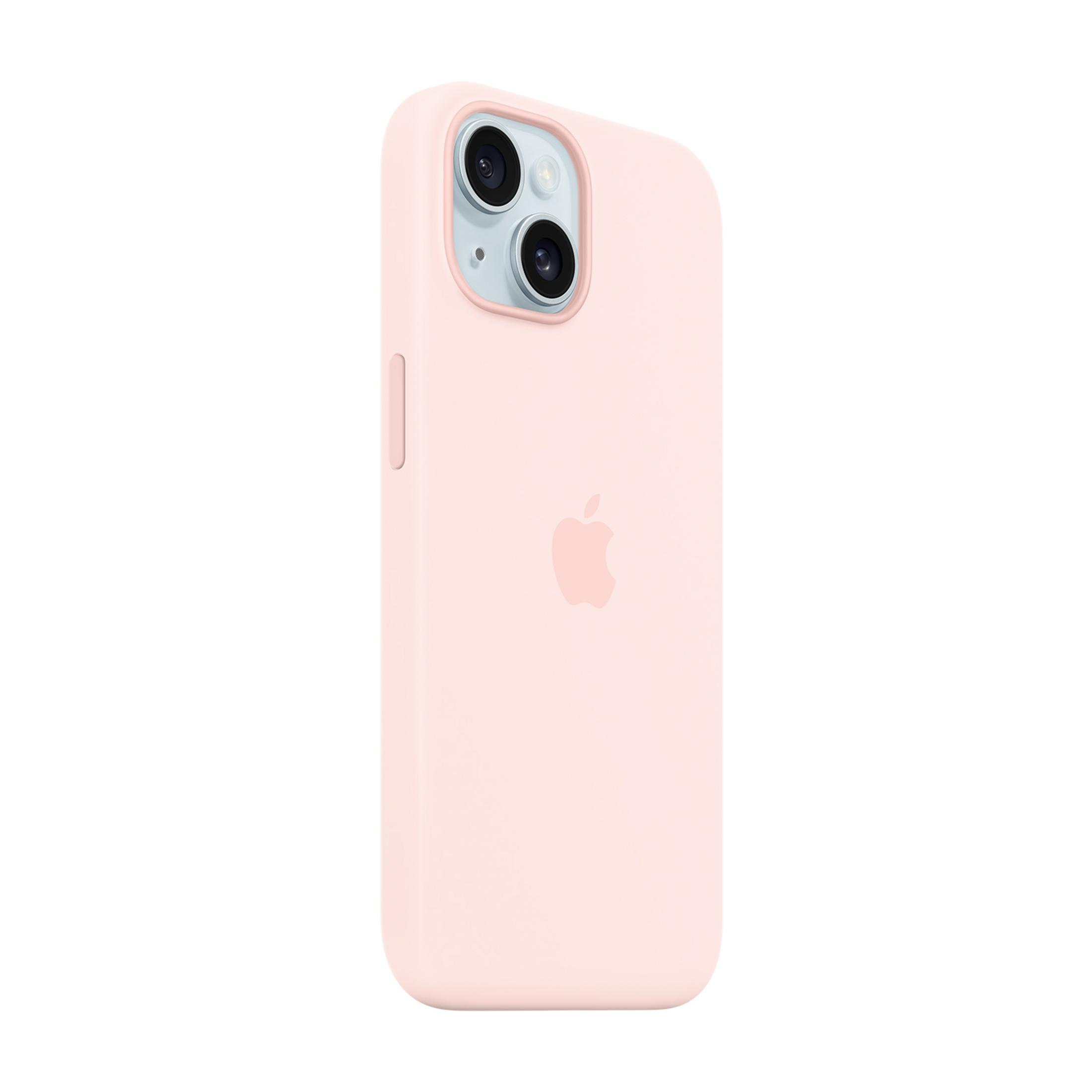 A light pink iPhone case featuring a dual camera and Apple logo.